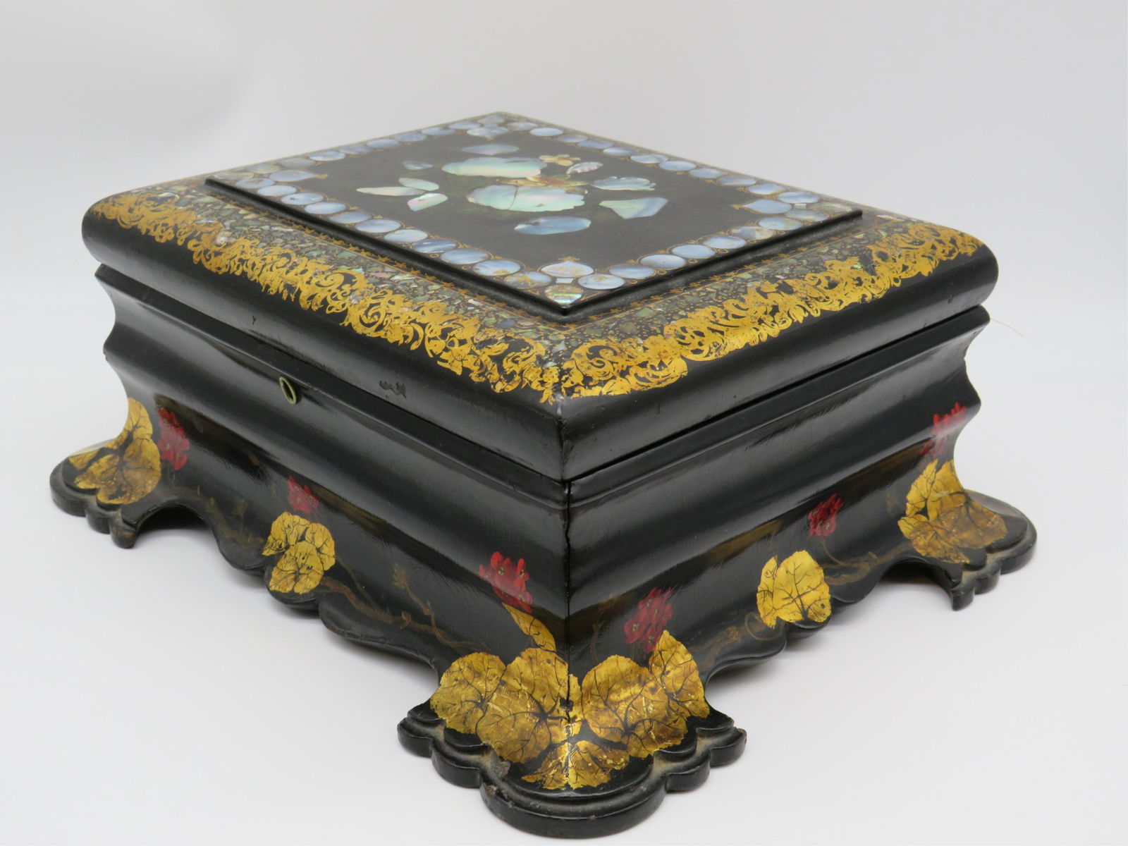 Victorian Black Lacquer Mother Of Pearl Gilt Box (1 of 6)