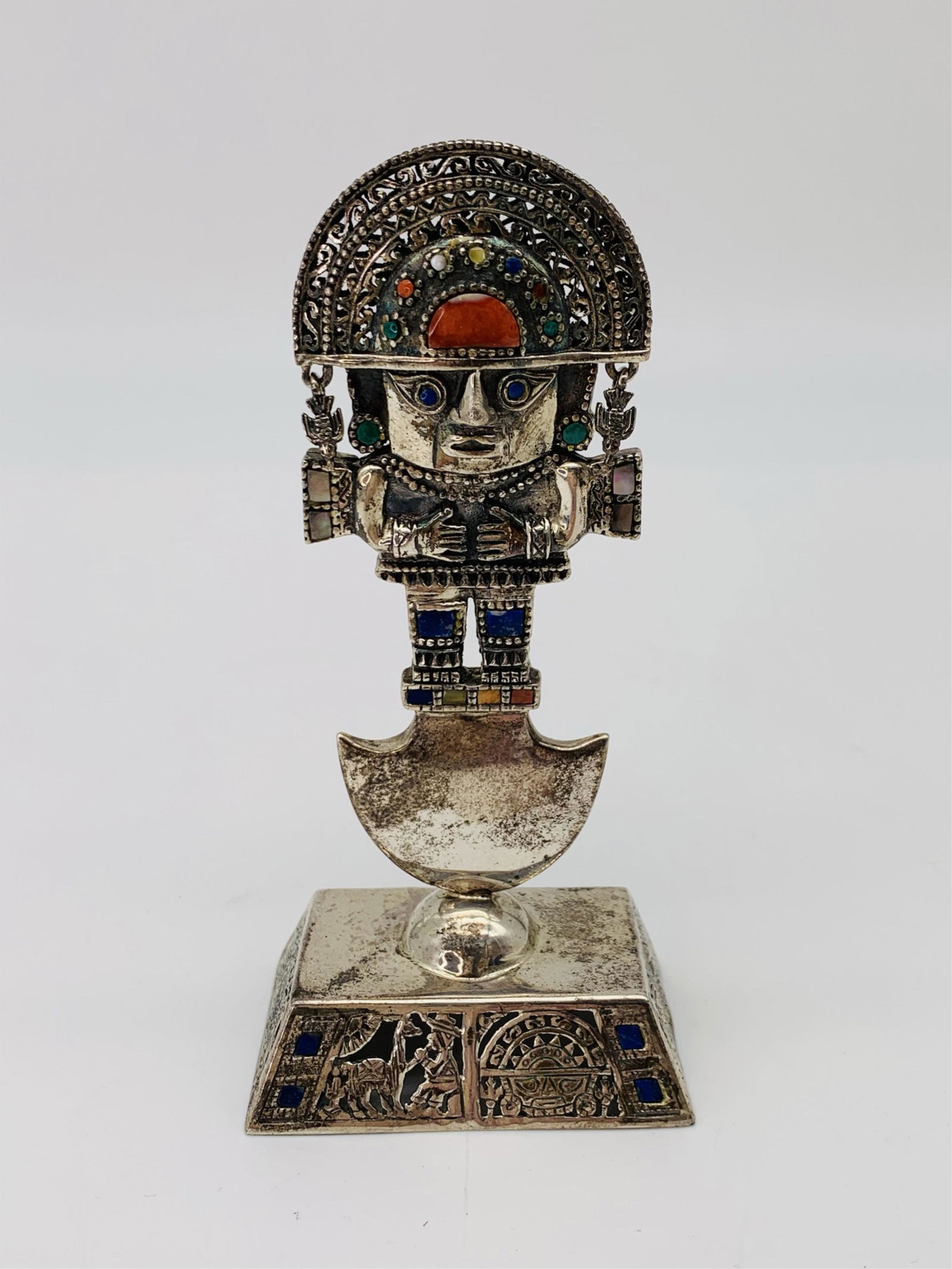 Mexican Sterling Inlaid Aztec Figure (1 of 6)