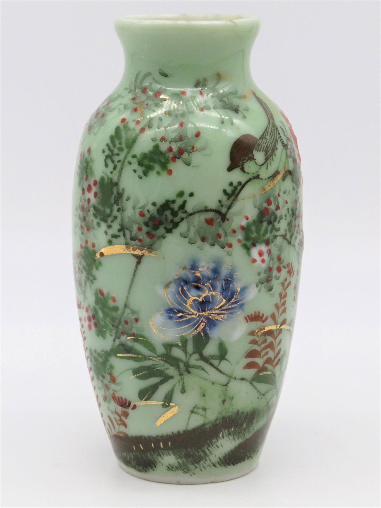 Hand Painted Japanese Celadon Porcelain Vase (1 of 7)