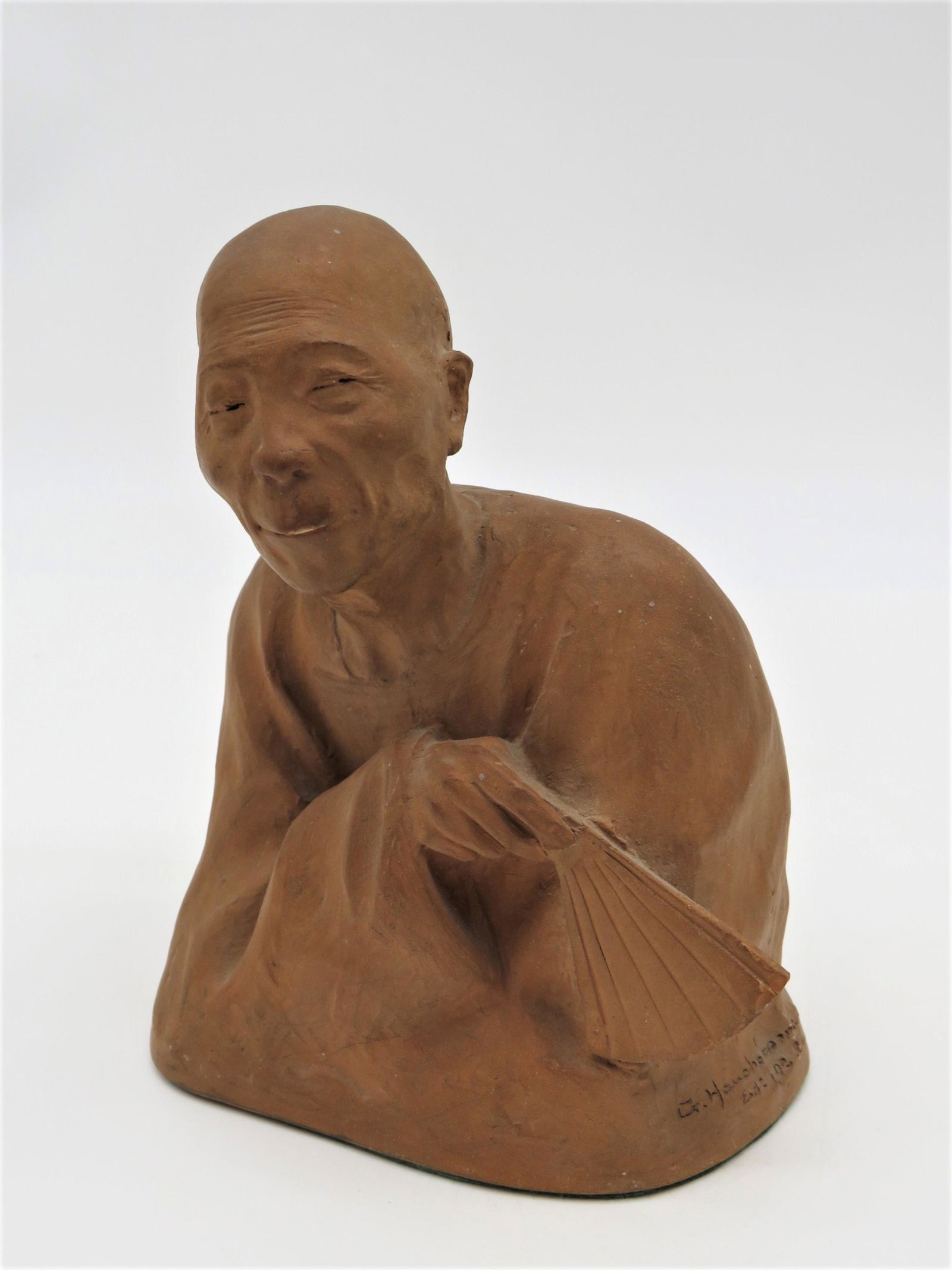 Gaston Hauchecorne Terracotta Bust "Man W/ Fan" (1 of 5)