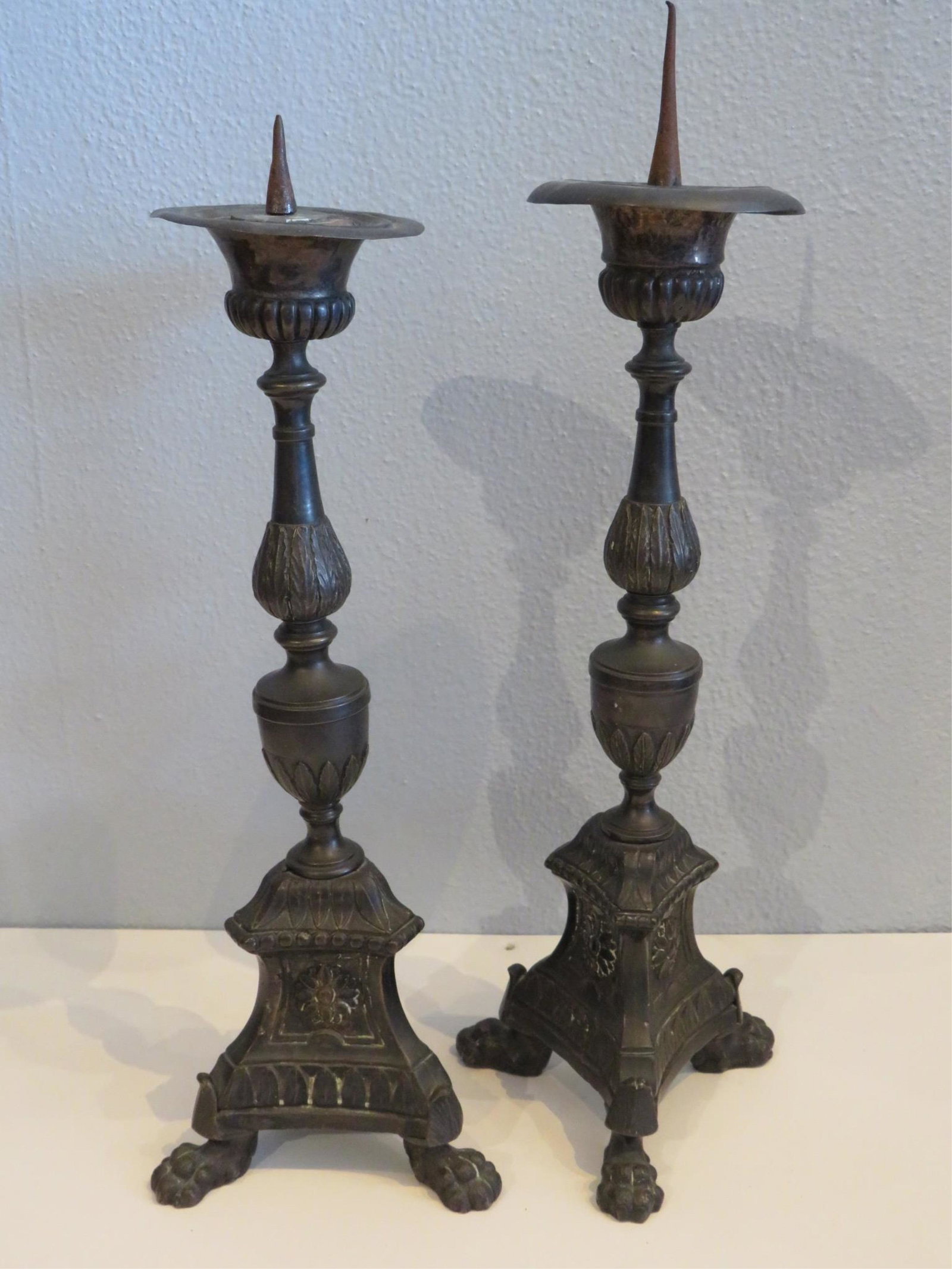 Pair Antique Silvered Bronze Pricket Candlesticks (1 of 6)