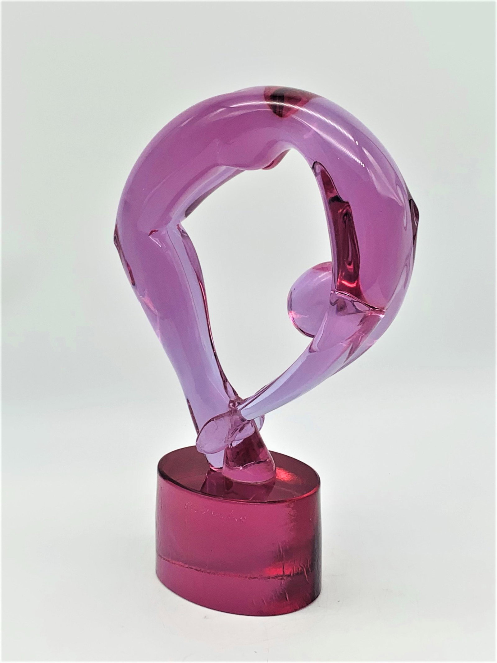 Renato Anatra Murano Art Glass Sculpture: Vintage Renato Anatra Murano Pink Art Glass Acrobat Sculpture. Signed. Scuffs to the base. Measures 13-3/8" x 8" x 3-1/2". Third party shipping.