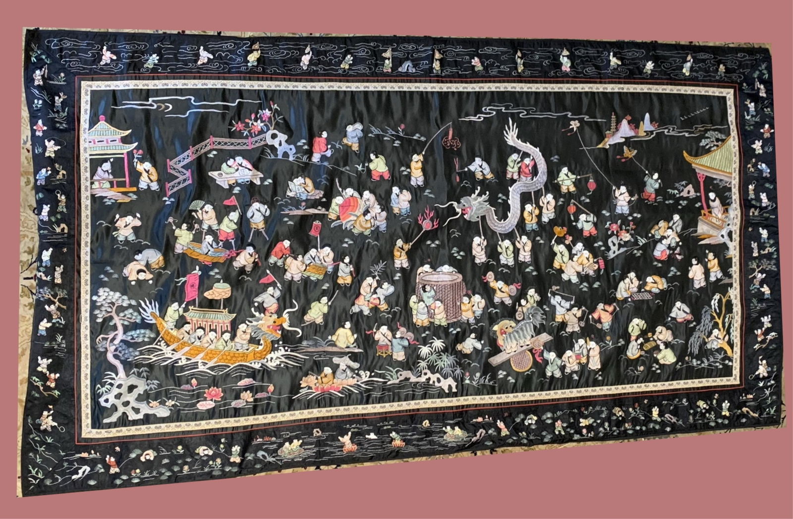 Large Chinese Silk Embroidered Panel (1 of 9)
