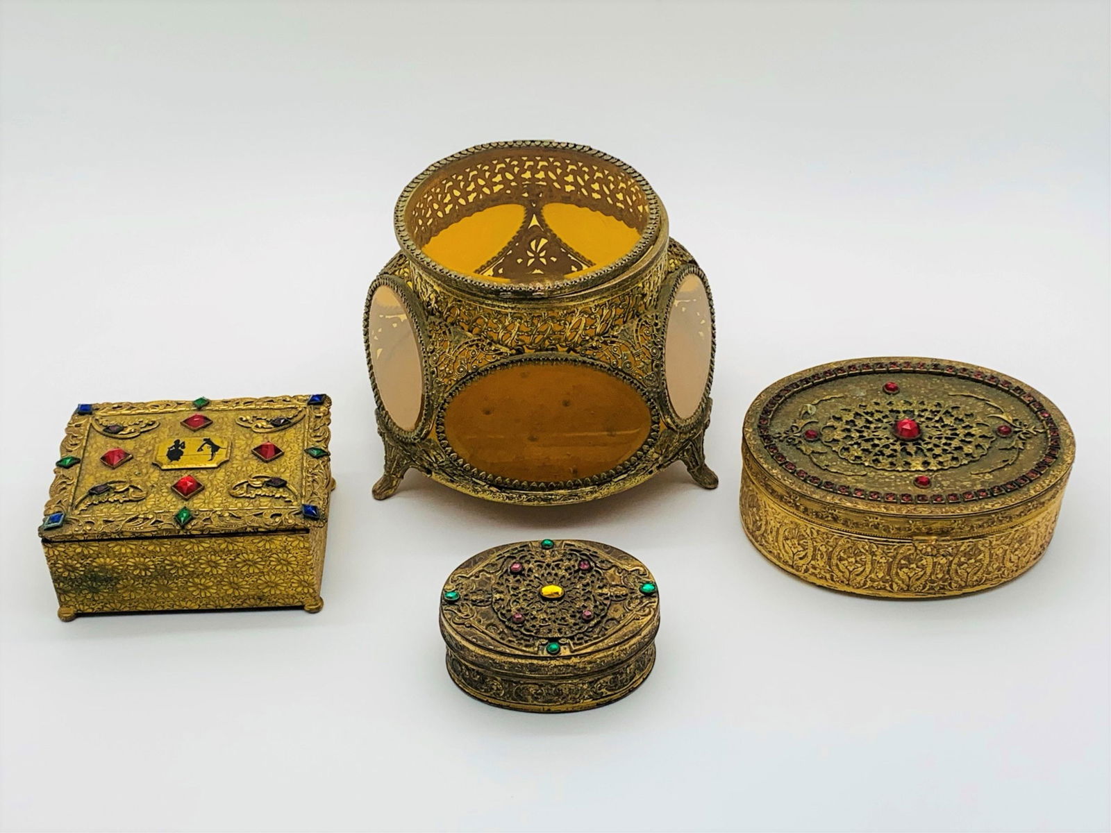 Antique Victorian Brass Jeweled Vanity Boxes (1 of 7)