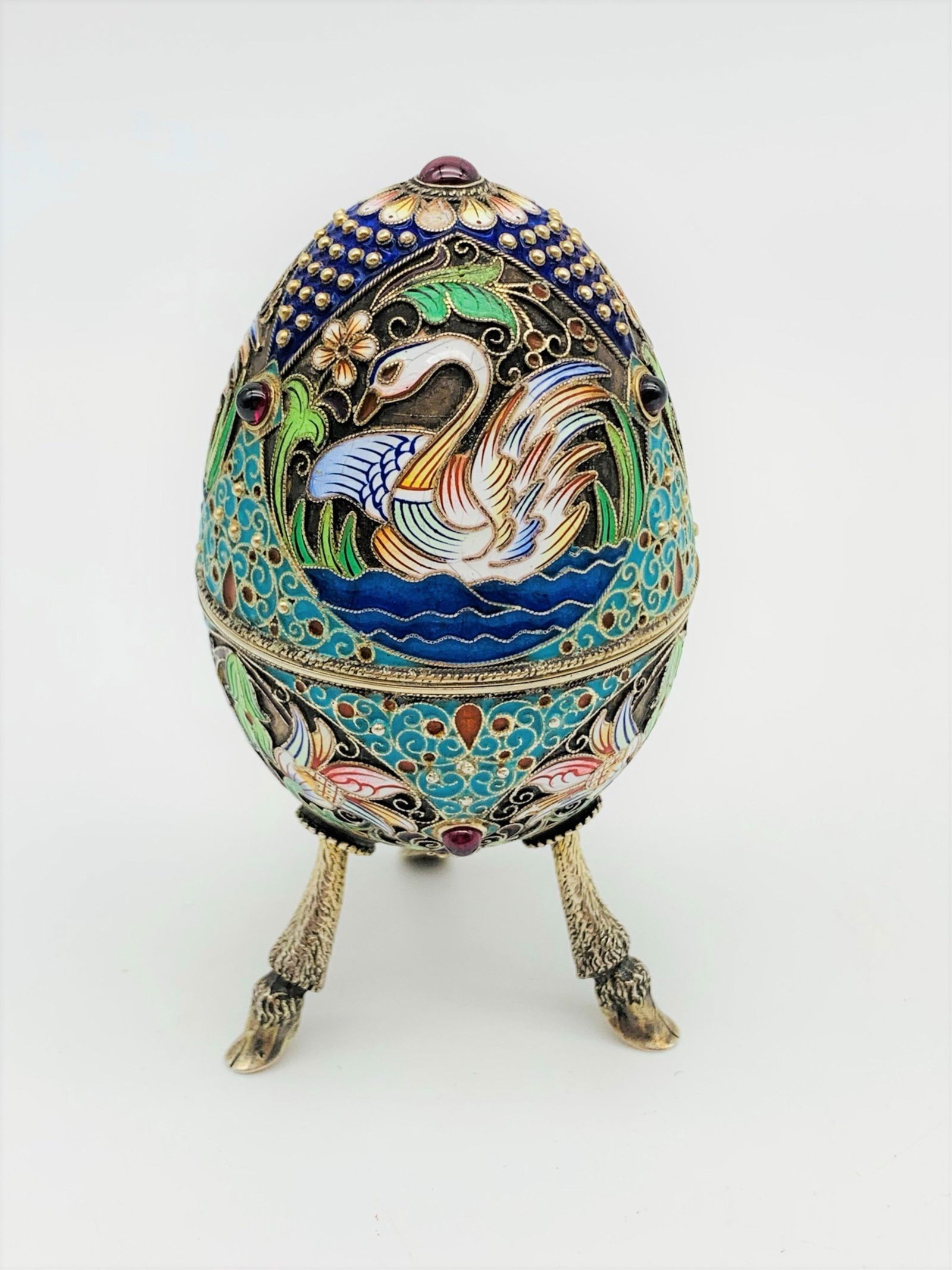 Vintage Russian Silver Enameled Footed Egg (1 of 6)