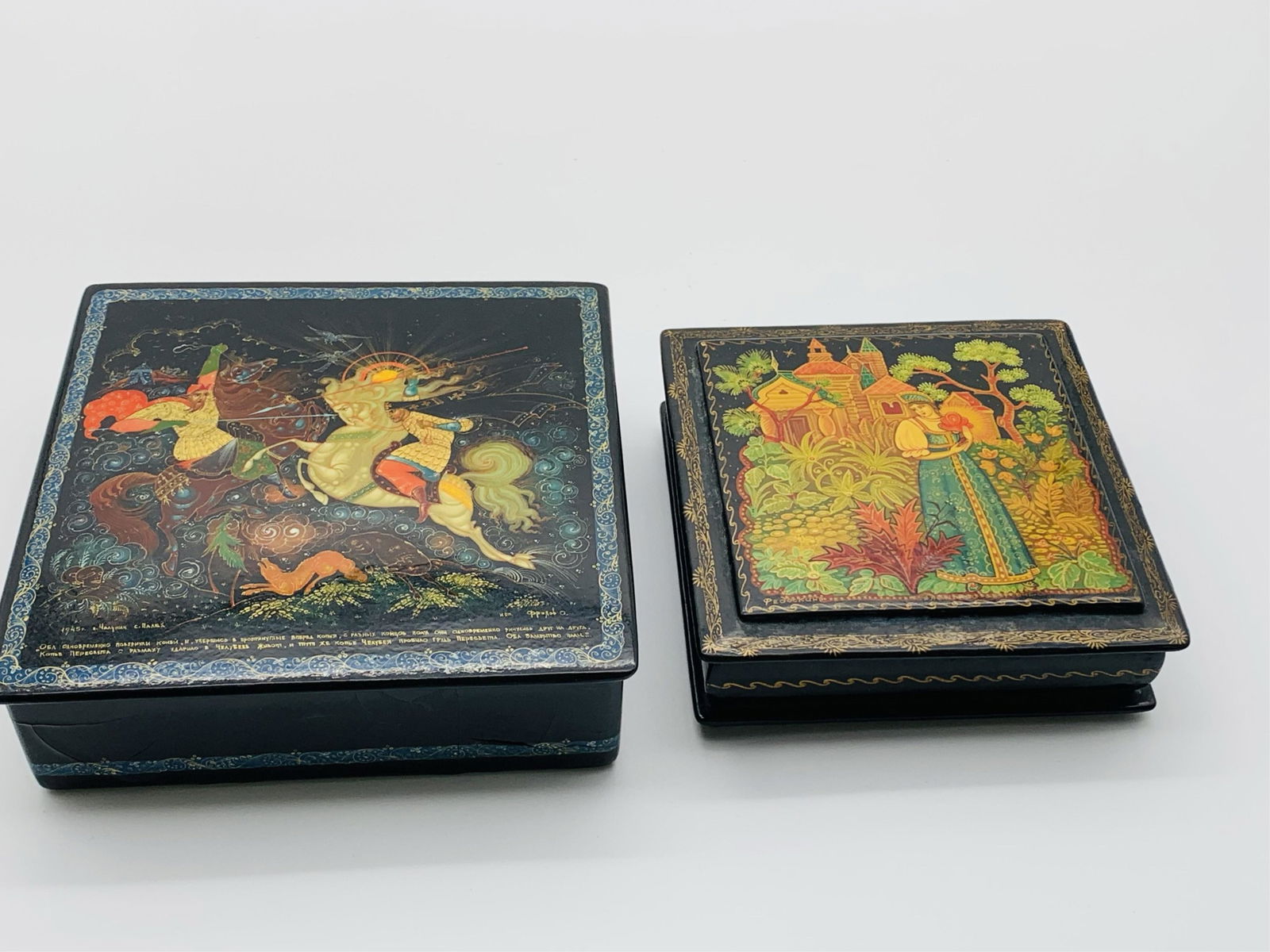Three Russian Black Lacquered Boxes (1 of 8)