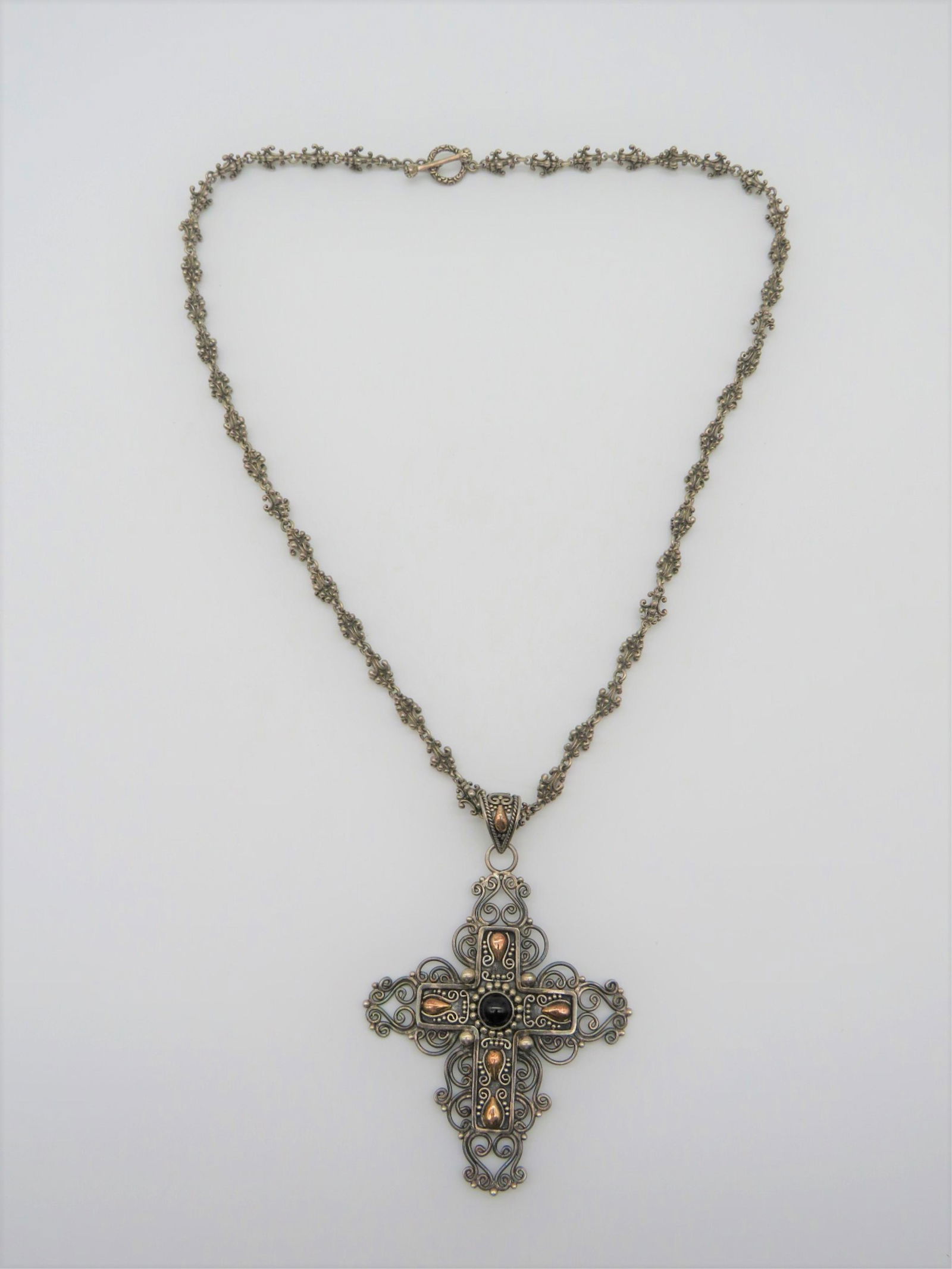 Silver & Gold Reticulated Cross Necklace (1 of 5)