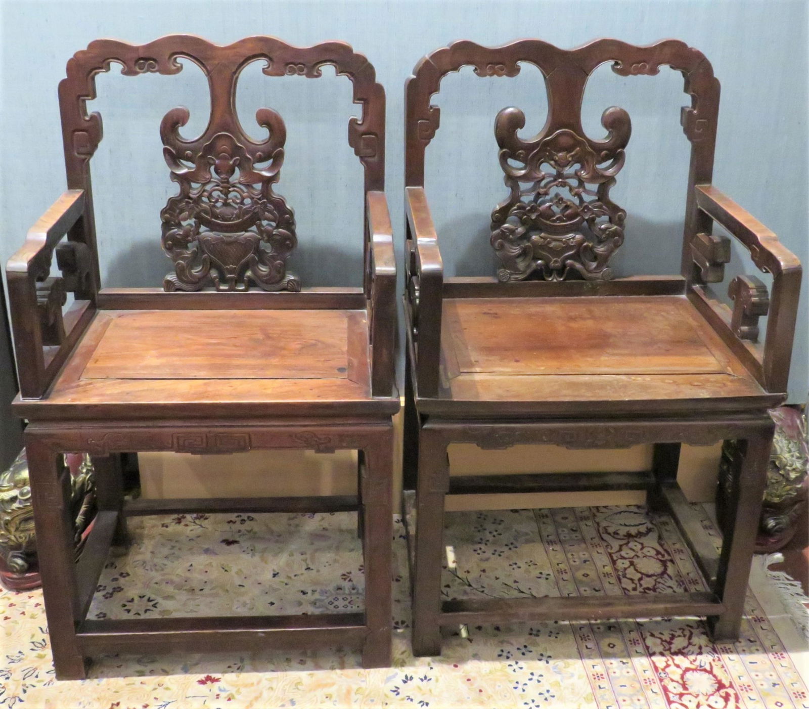 2 Chinese 18/19th C Hardwood Bat Arm Chairs (1 of 6)