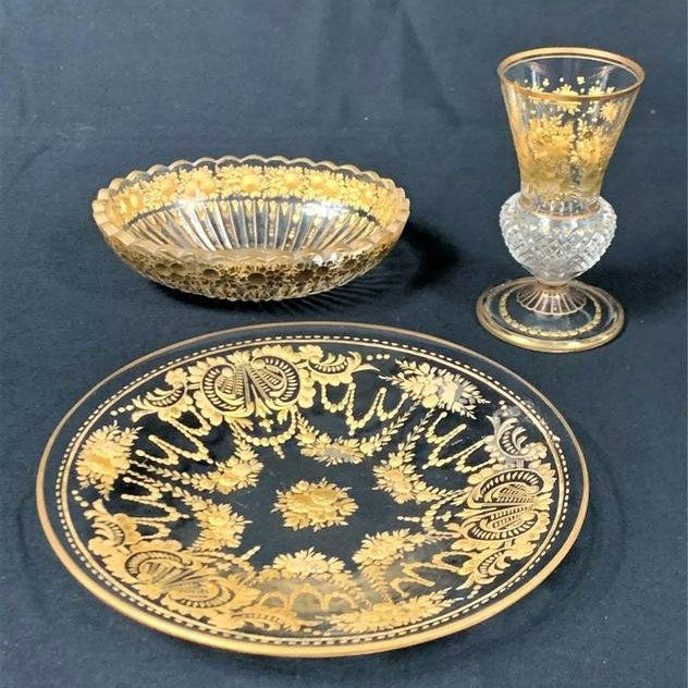 3 Pc Vintage Gilt Crystal Tableware Lot (1 of 2)