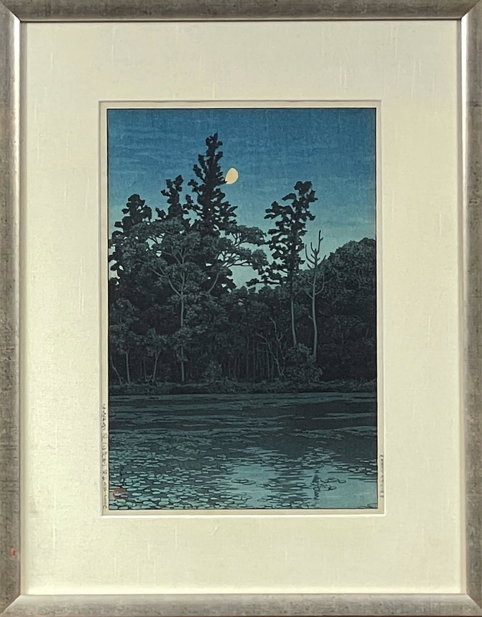 Kawase Hasui Woodblock Kotsuki River In Kagoshima: Kawase Hasui (Japanese 1883-1957) Color Woodblock Print "Kotsuki River In Kagoshima". From series Nihon fukei senshu (Selected views of Japan). Signed in margins, stamped. Good condition. Measures 15"