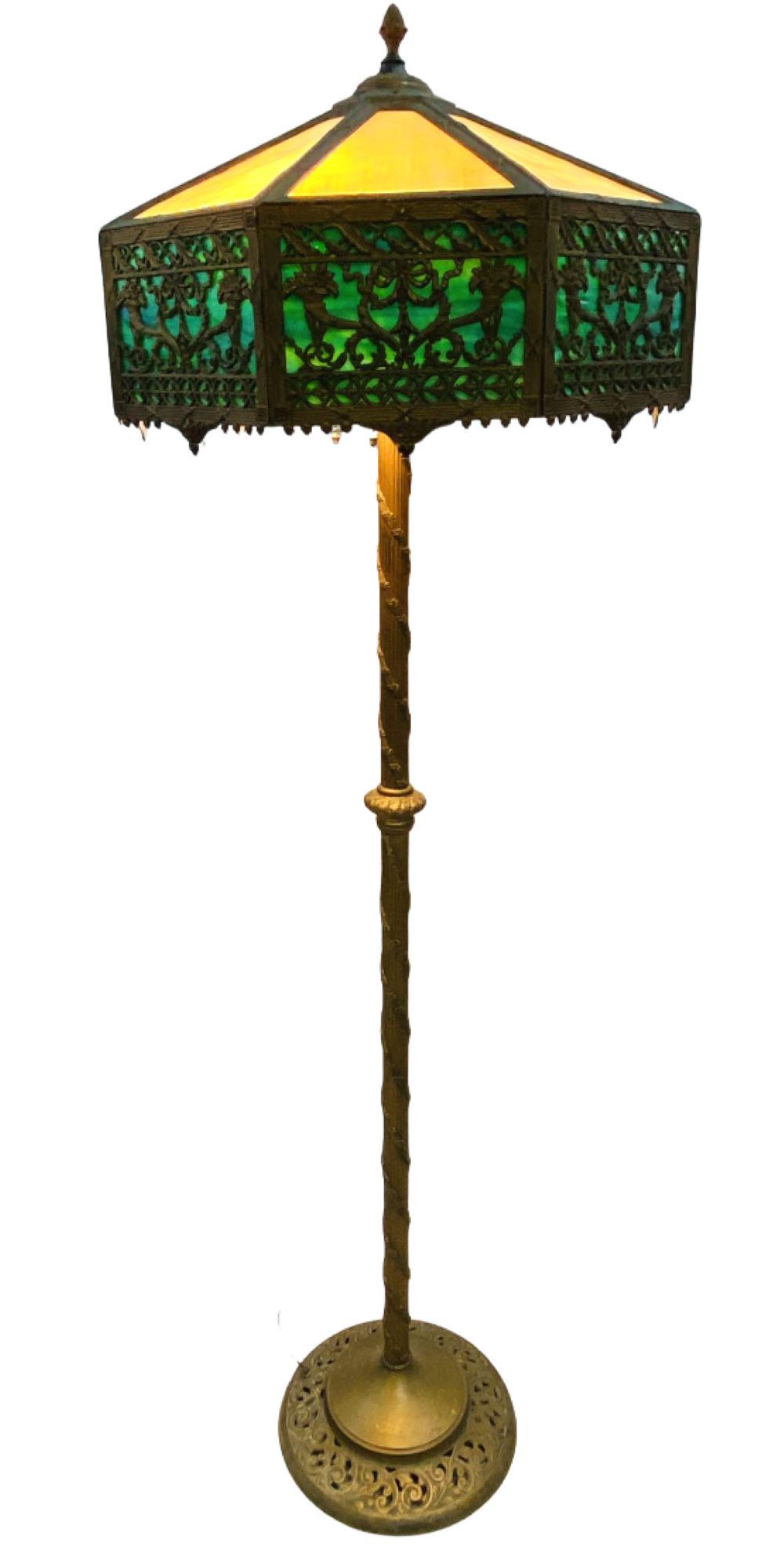 Bradley & Hubbard 6 Panel Slag Glass Floor Lamp (1 of 11)