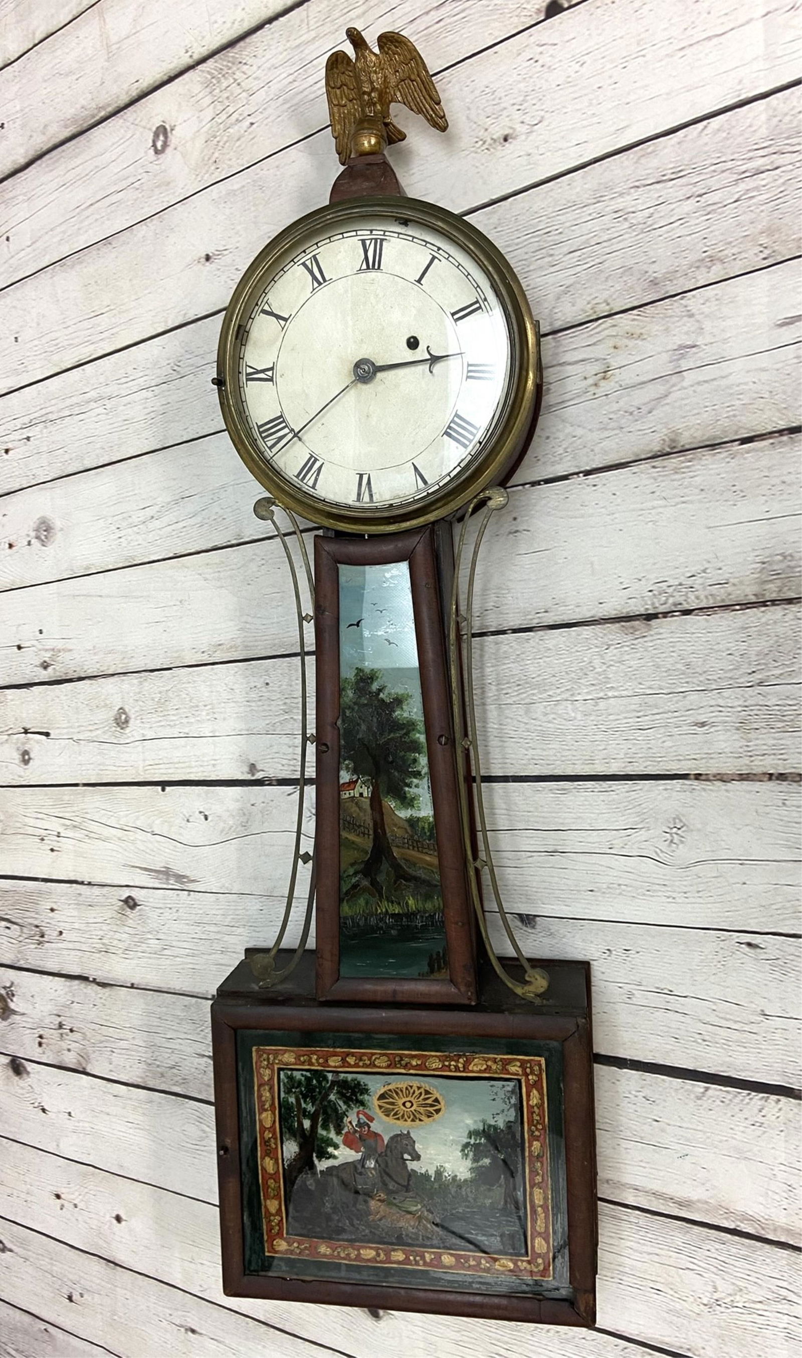 Antique Federal Style Eglomise Banjo Clock w/Eagle (1 of 18)