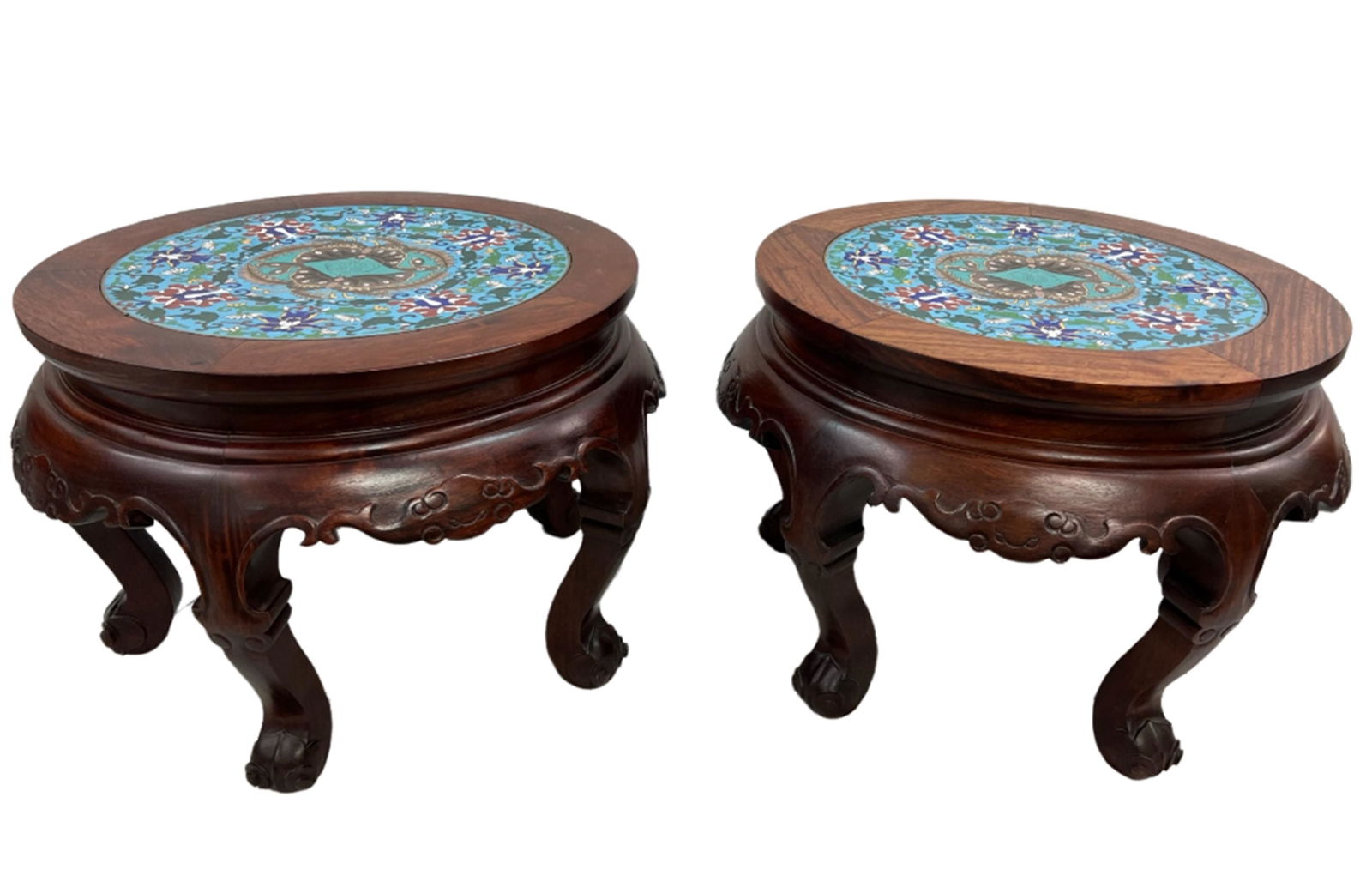 Two Chinese Cloisonne & Carved Wood Low Tables (1 of 5)