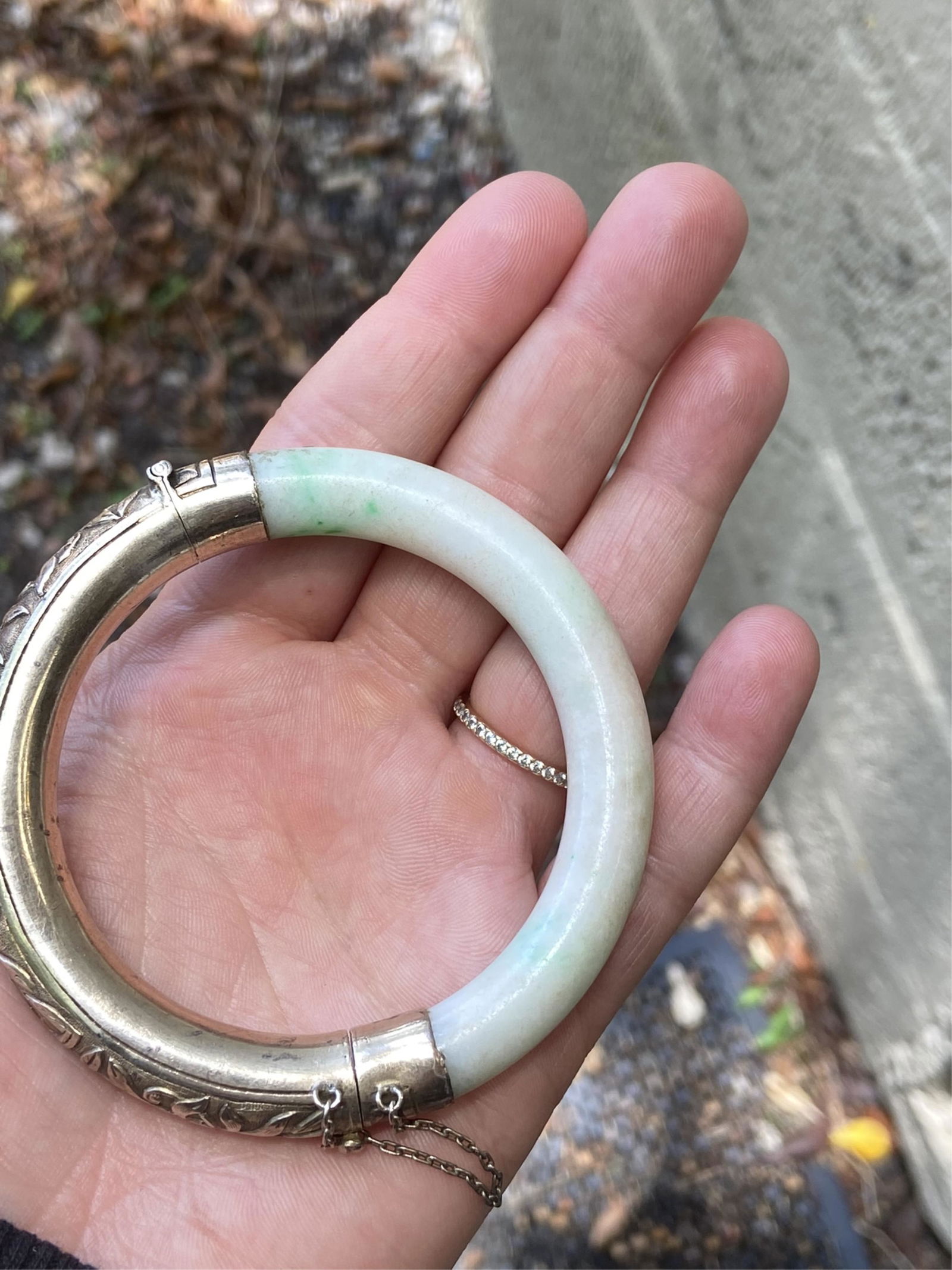 Vintage Chinese Jade & Silver Bangle Bracelet (1 of 7)