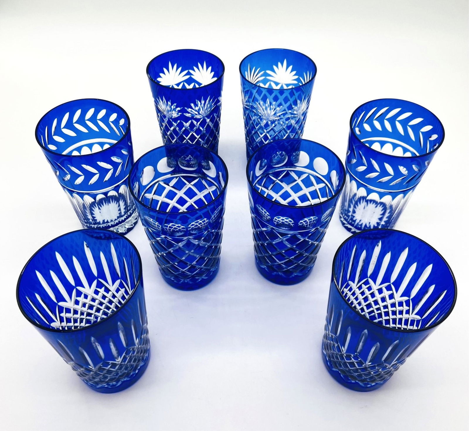 Set of 8 Bohemian Acid Cut Blue Glasses (1 of 9)