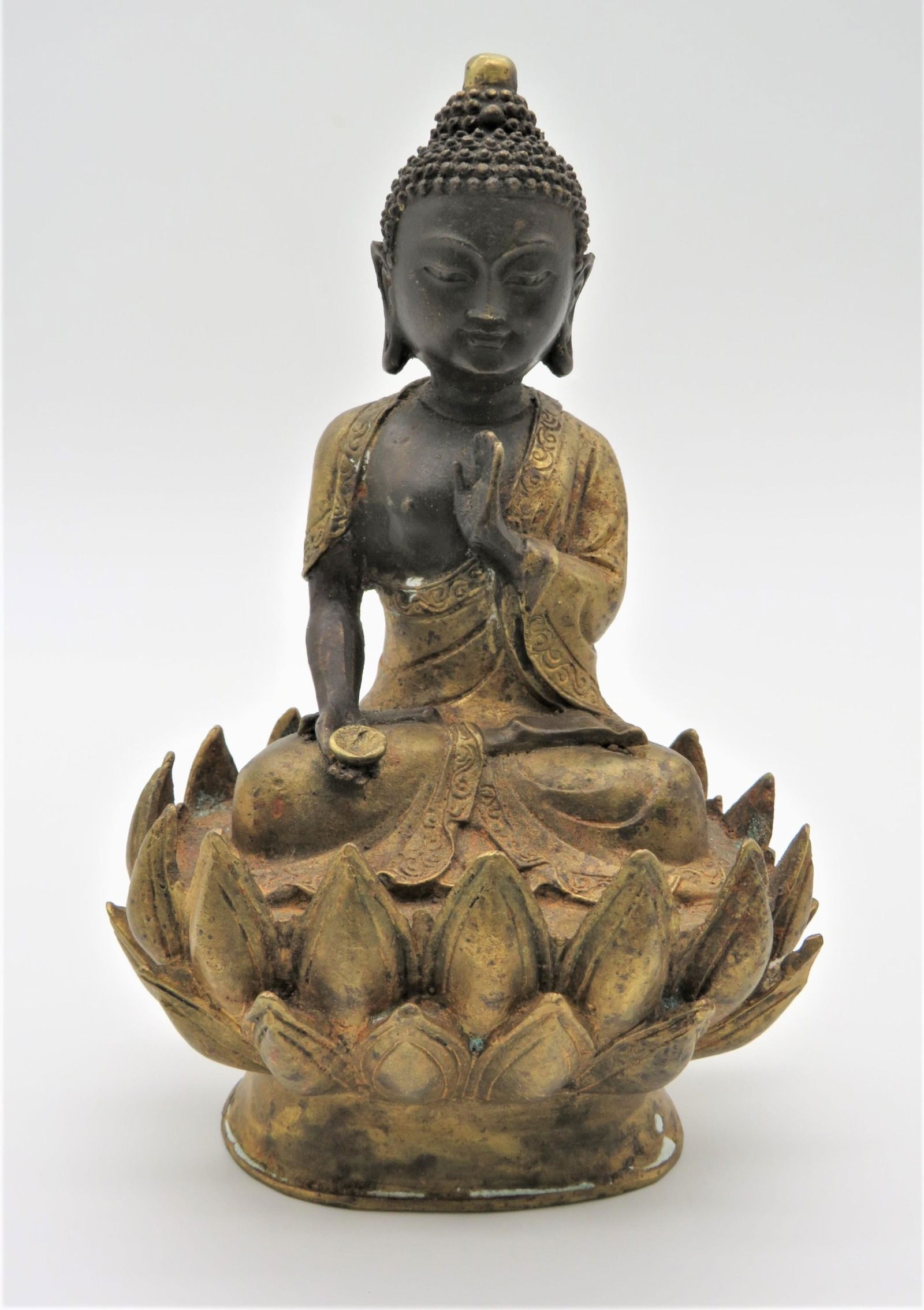 Antique Chinese Bronze Buddha In Lotus Figure (1 of 8)