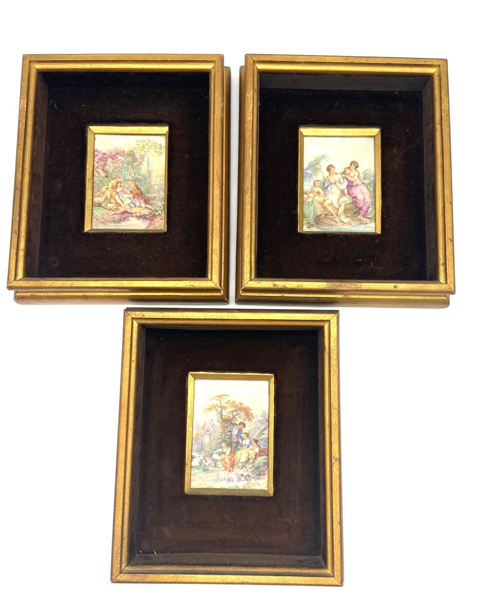 Antique Set of Three Framed Paintings on Porcelain (1 of 5)