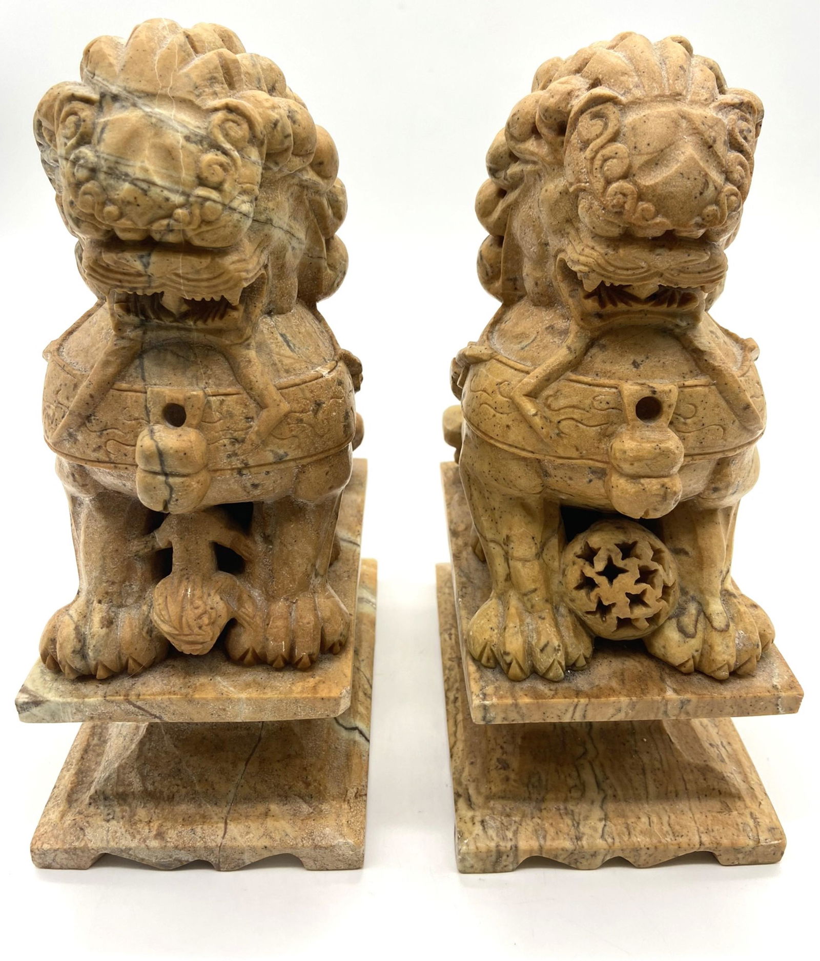 Pair of Carved Soapstone Foo Dog Figures (1 of 11)