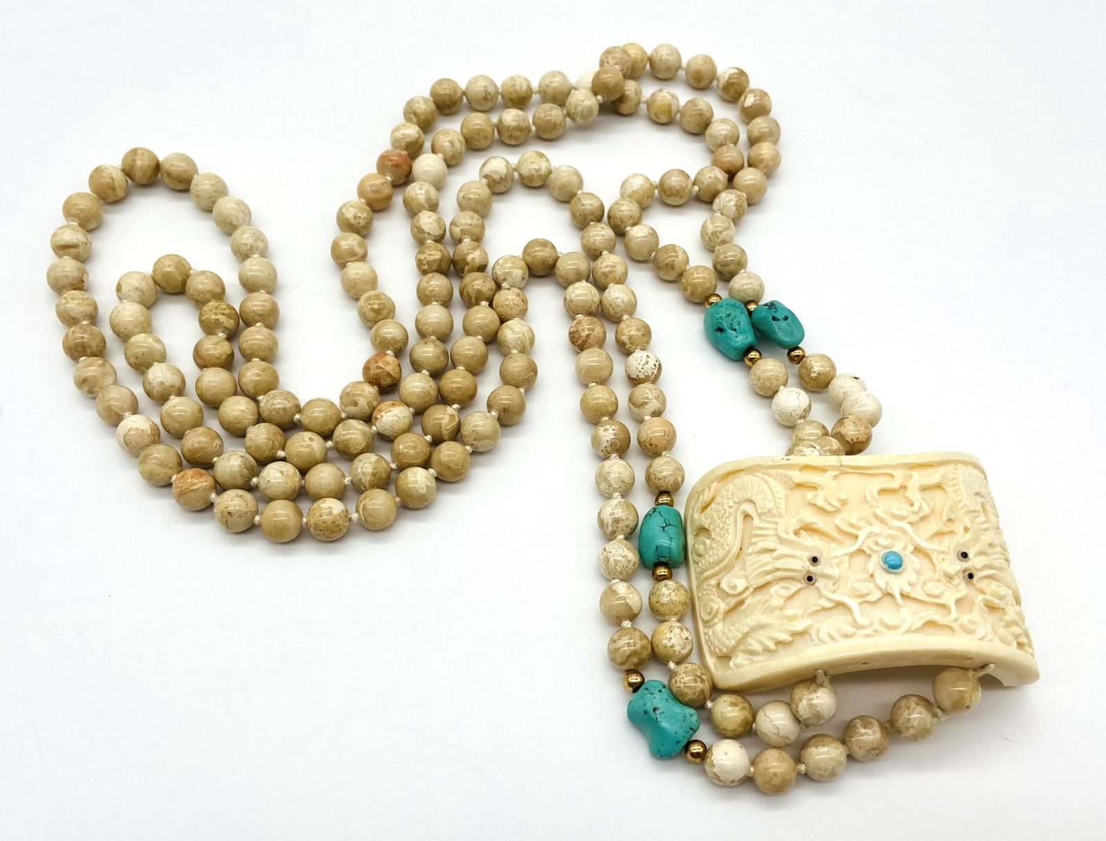Vintage Chinese Stone & Turquoise Beaded Necklace (1 of 10)