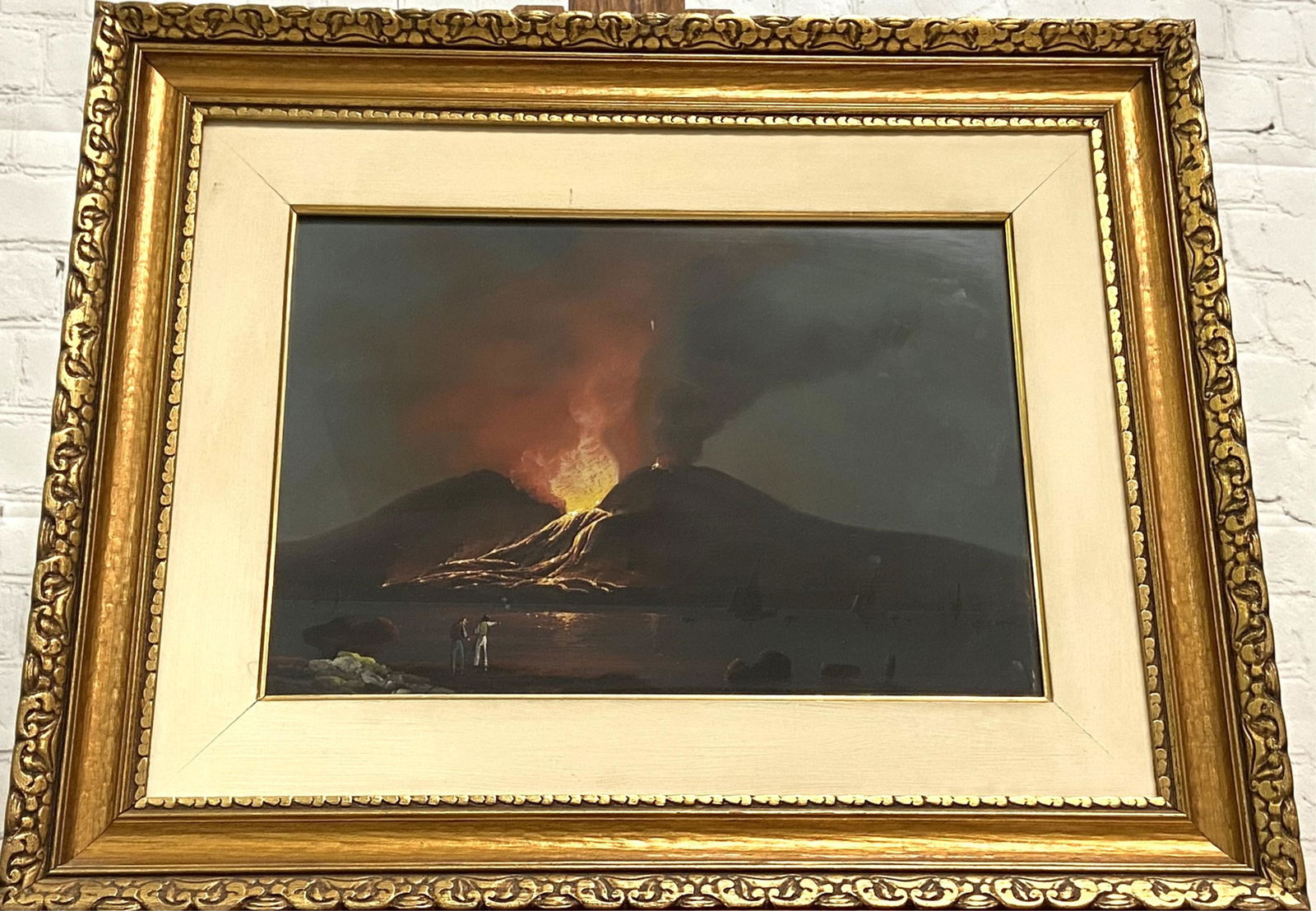Italian School Gouache "Mt Vesuvius Erupting" (1 of 5)