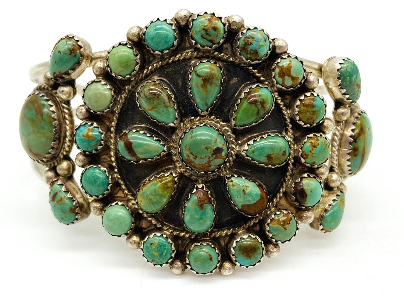 Navajo Royston Turquoise Sterling Cluster Cuff (1 of 4)