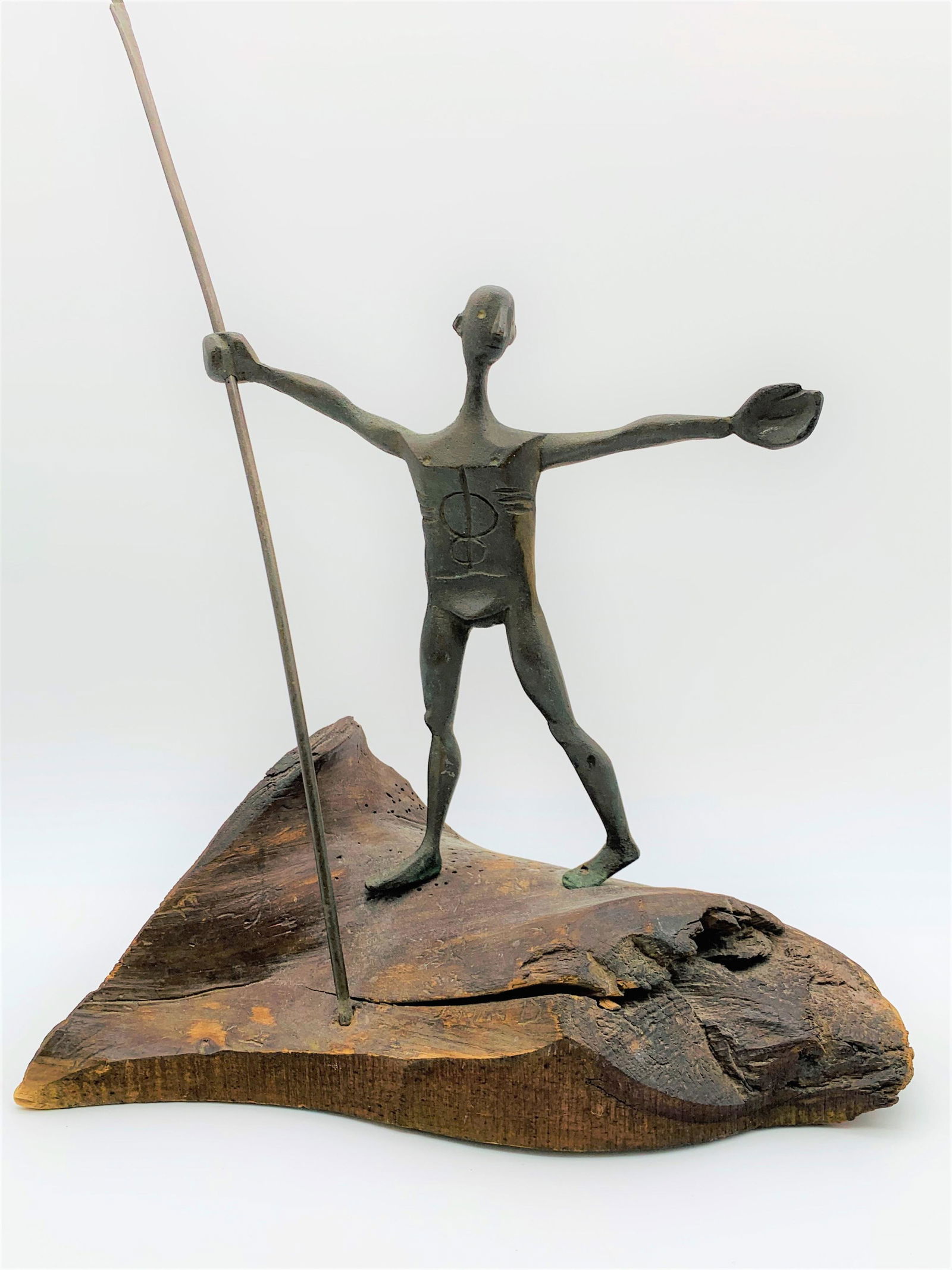 Mid Century Bronze and Wood Sculpture "Hunter" (1 of 7)
