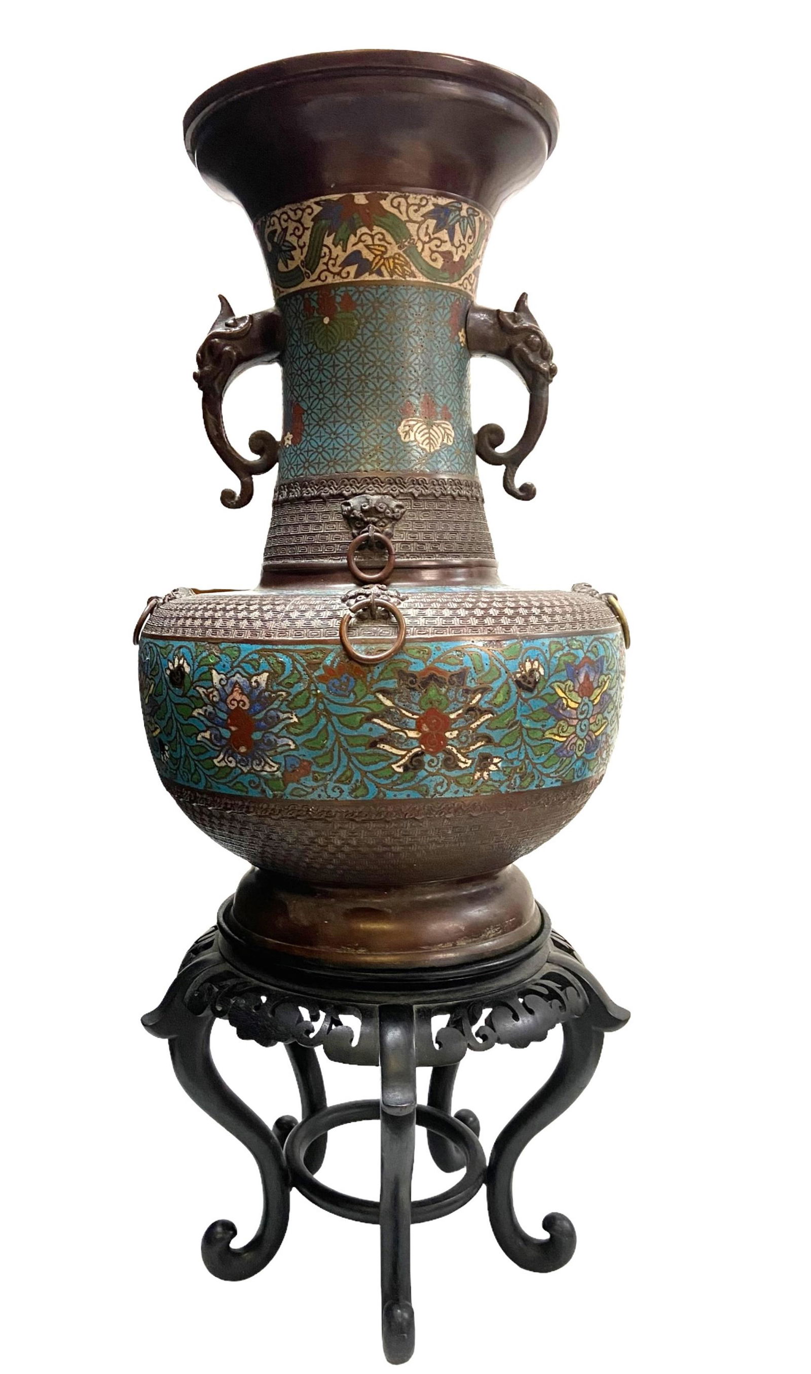 Qing Chinese Cloisonne Bronze Handled Vase (1 of 11)