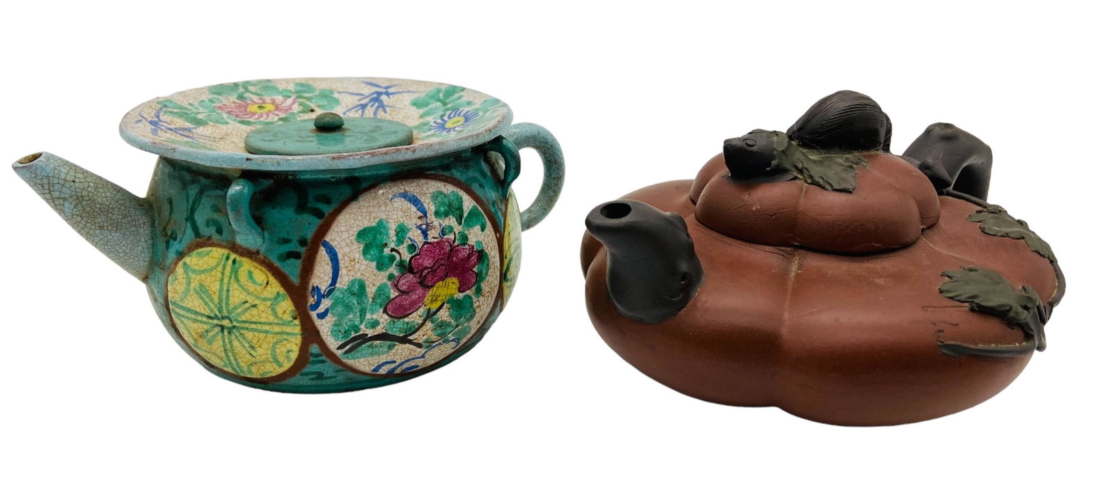 Two Antique Chinese Enameled Yixing Teapots (1 of 9)