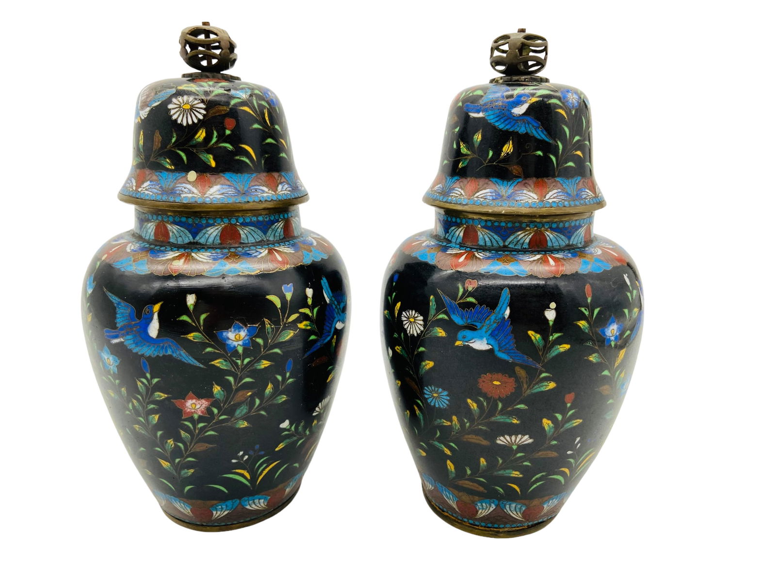 Pr Japanese Cloisonne Lidded Tea Jars (1 of 7)