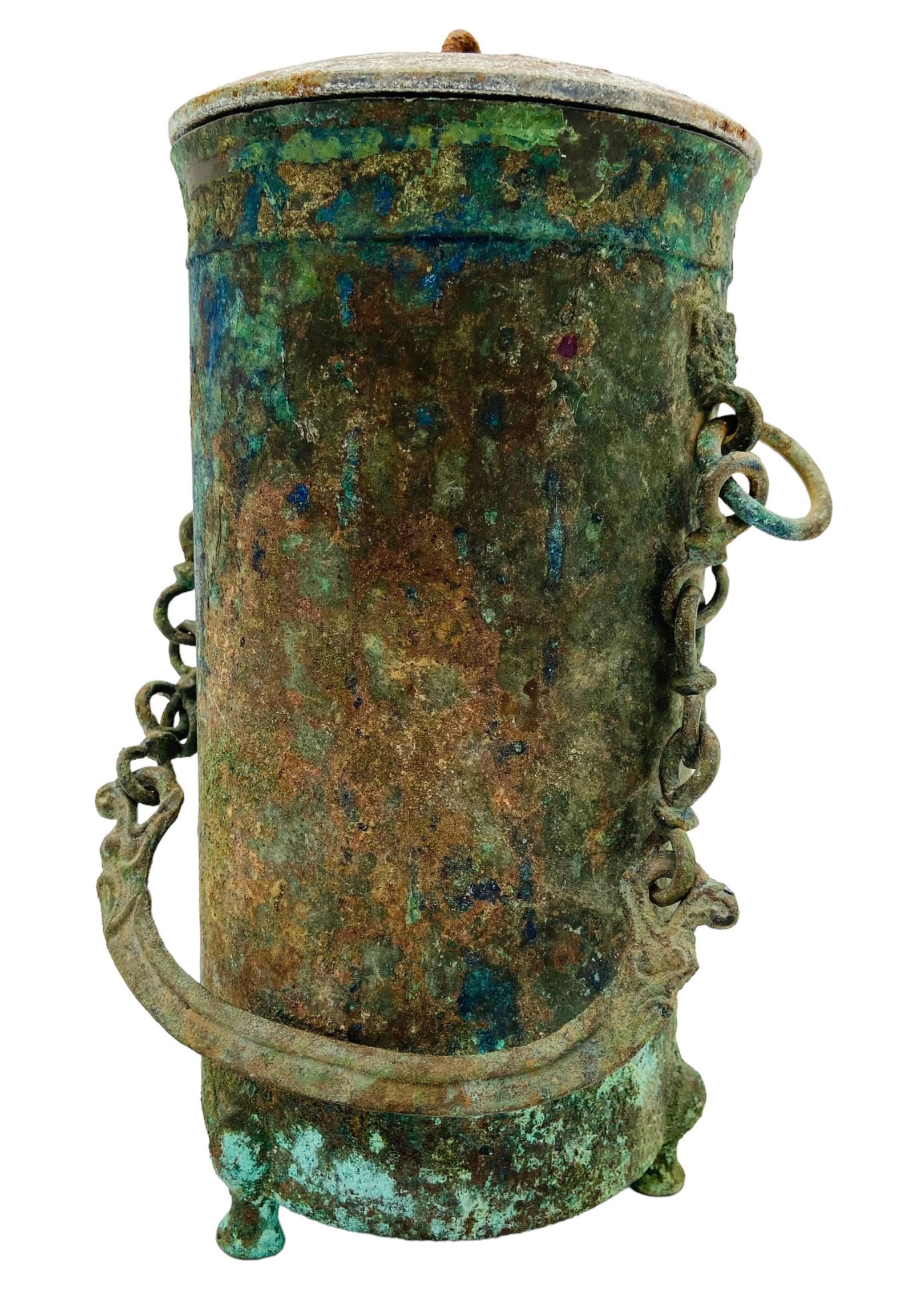 Ancient Bronze Chain Handled Vessel (1 of 10)