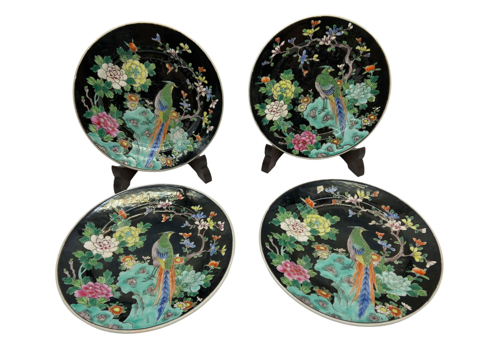 Four Japanese Famille Noir Nippon Porcelain Plates (1 of 7)