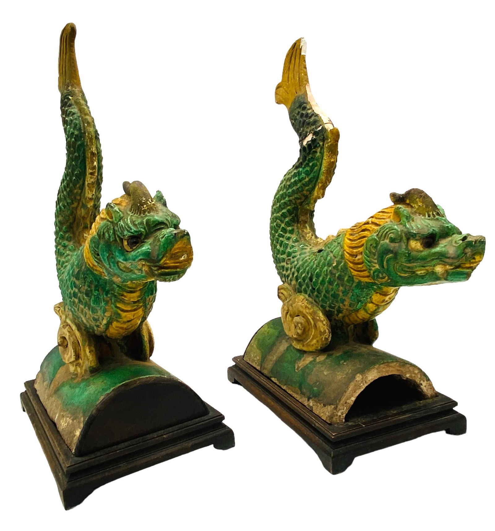 Pr 19C Chinese Pottery Figural Dragon Roof Tiles (1 of 11)