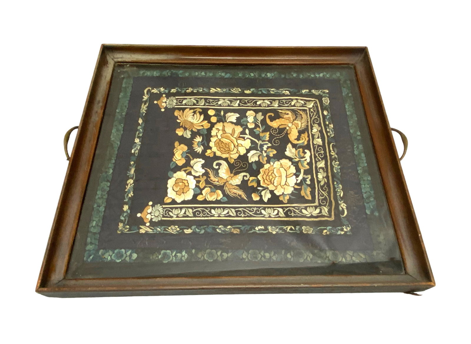 19th C Chinese Embroidery Panel On Silk In Tray (1 of 6)