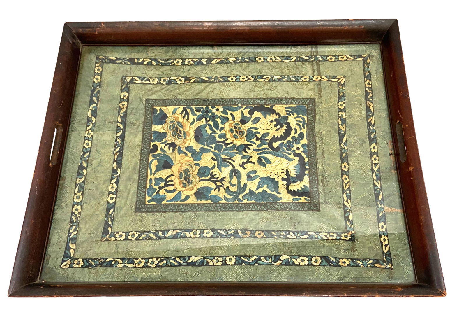 19th C Chinese Embroidery Panel On Silk In Tray (1 of 7)