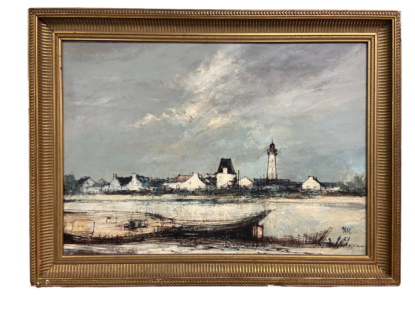 Francois Franc O/C "Port Scene": Francois Franc, French (1926-1989) Oil on canvas "Port Scene". Signed lower right, titled verso. Good condition. Measures 18-1/4" x 25-3/4", frame measures 22" x 29-1/2". All Items are third party shi