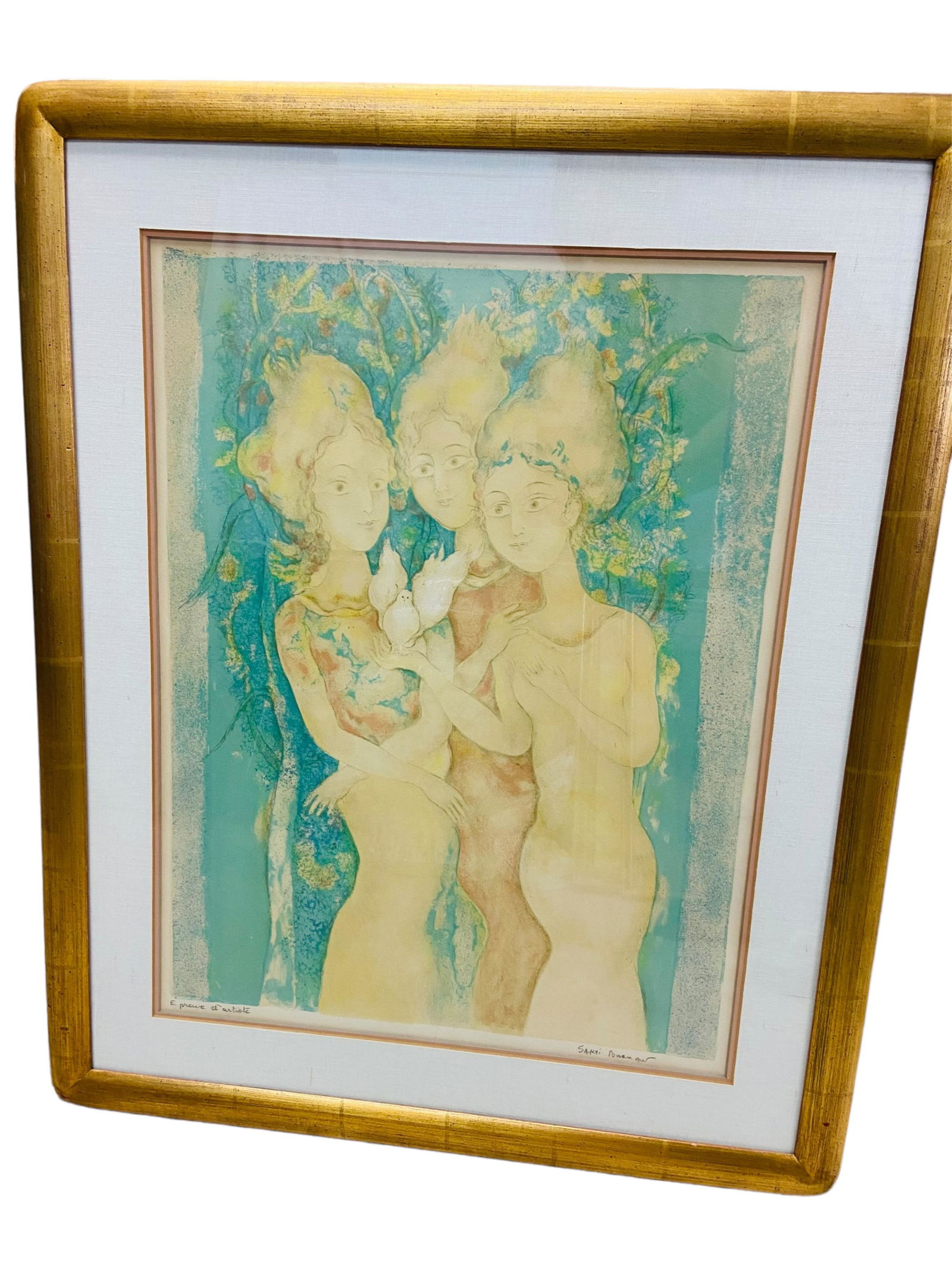 Sakti Burman Color Lithograph "3 Women With Birds" (1 of 6)