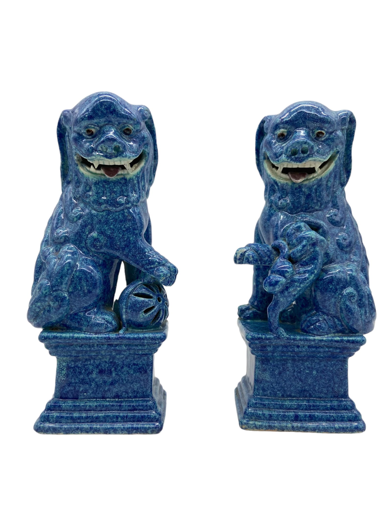Pr Antique Chinese Robins Egg Glazed Foo Lions (1 of 5)