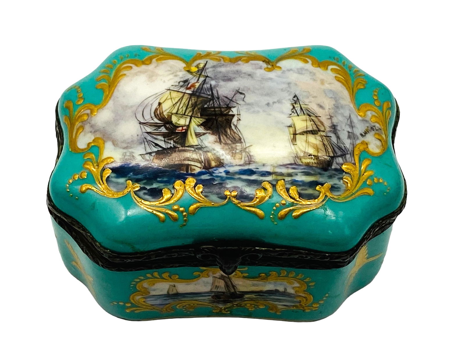 18/19C Enameled Porcelain Trinket Box, Ships (1 of 8)