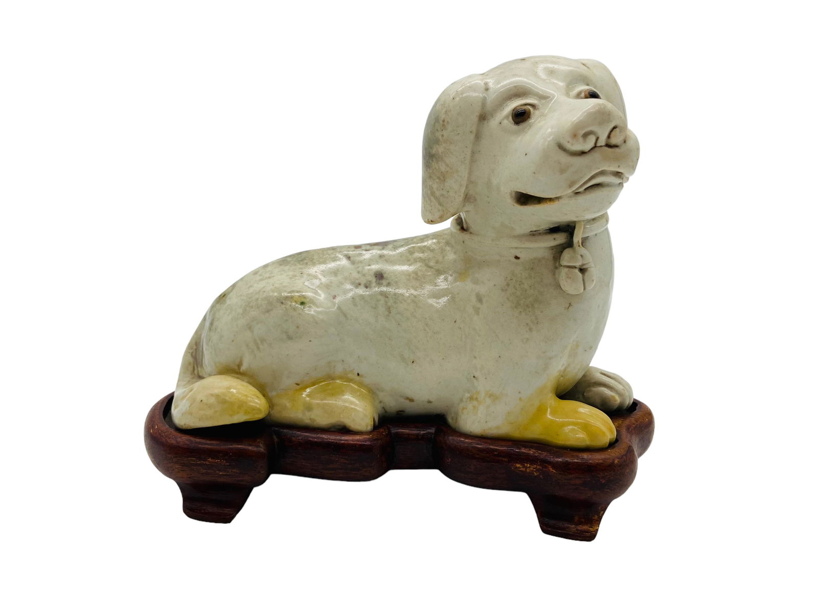 Late 18th Century Chinese Blanc De Chine Dog: Late 18th Century Chinese Blanc De Chine Dog with wood stand. Unmarked. Measures with stand 6 1/4 H x 6. 5 L x 3 W in. In great condition, no chips no cracks. All Items Are Third party shipping or fre