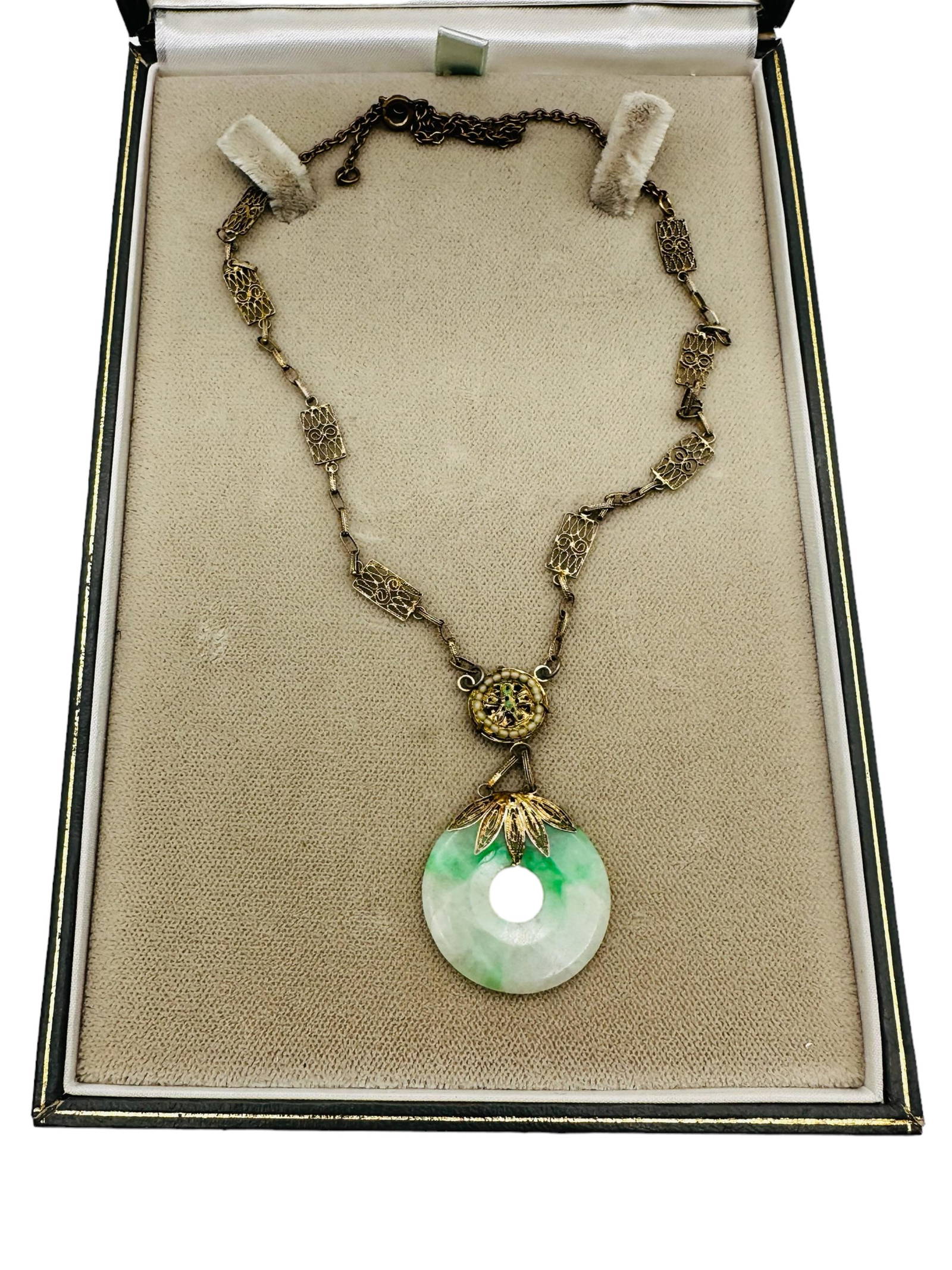 Antique Chinese Jade Pendant Silver Necklace Auction