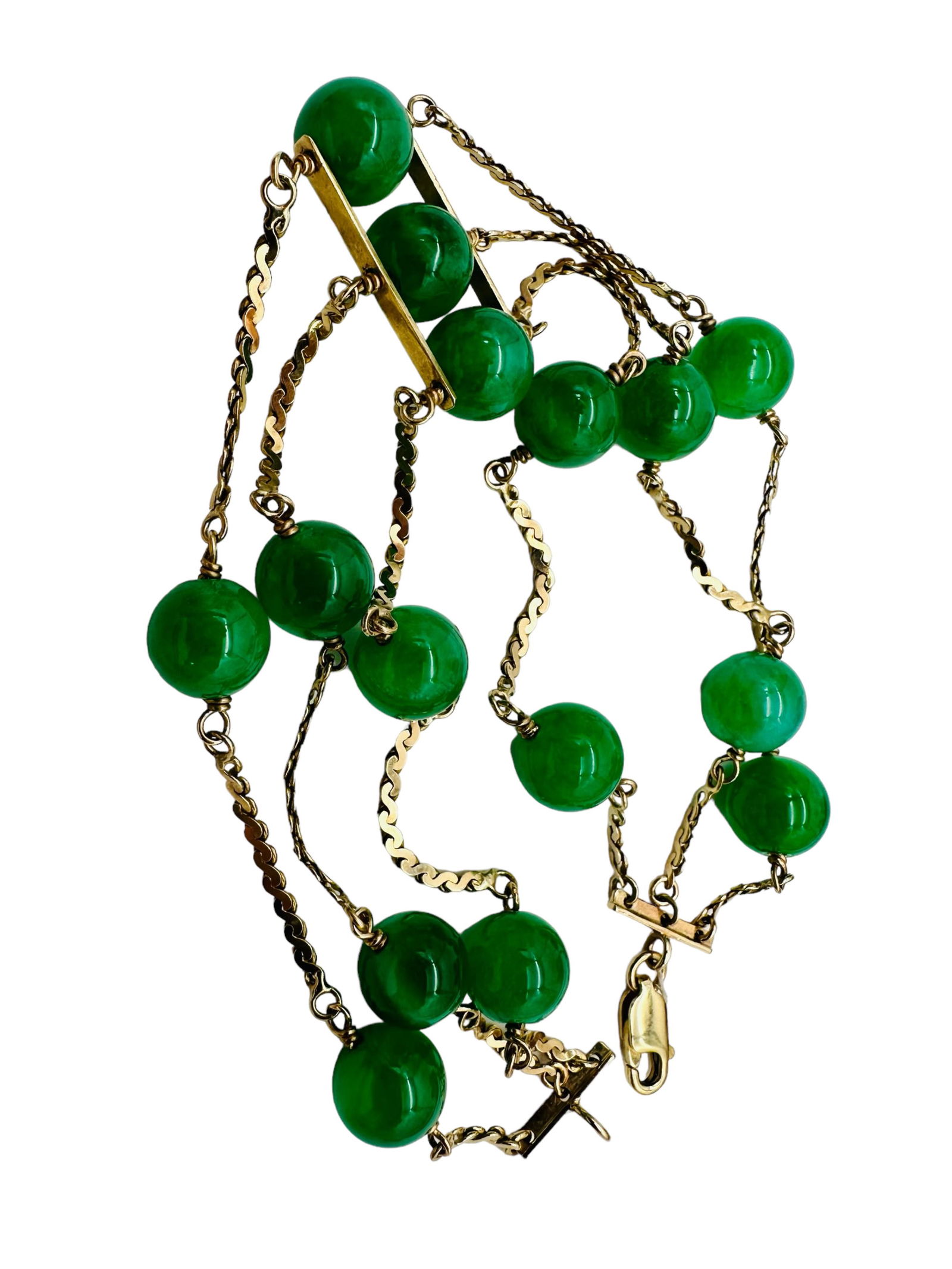 Chinese Apple Green Jade Beaded 14K Bracelet (1 of 6)