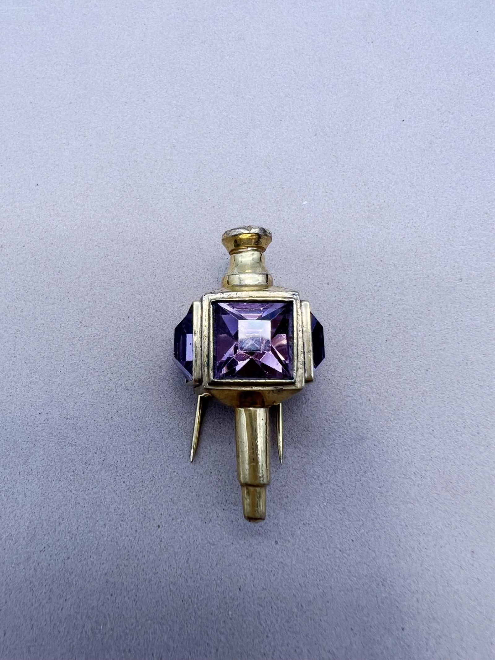French 10K Yellow Gold & Amethyst Watch Fob Pin (1 of 3)