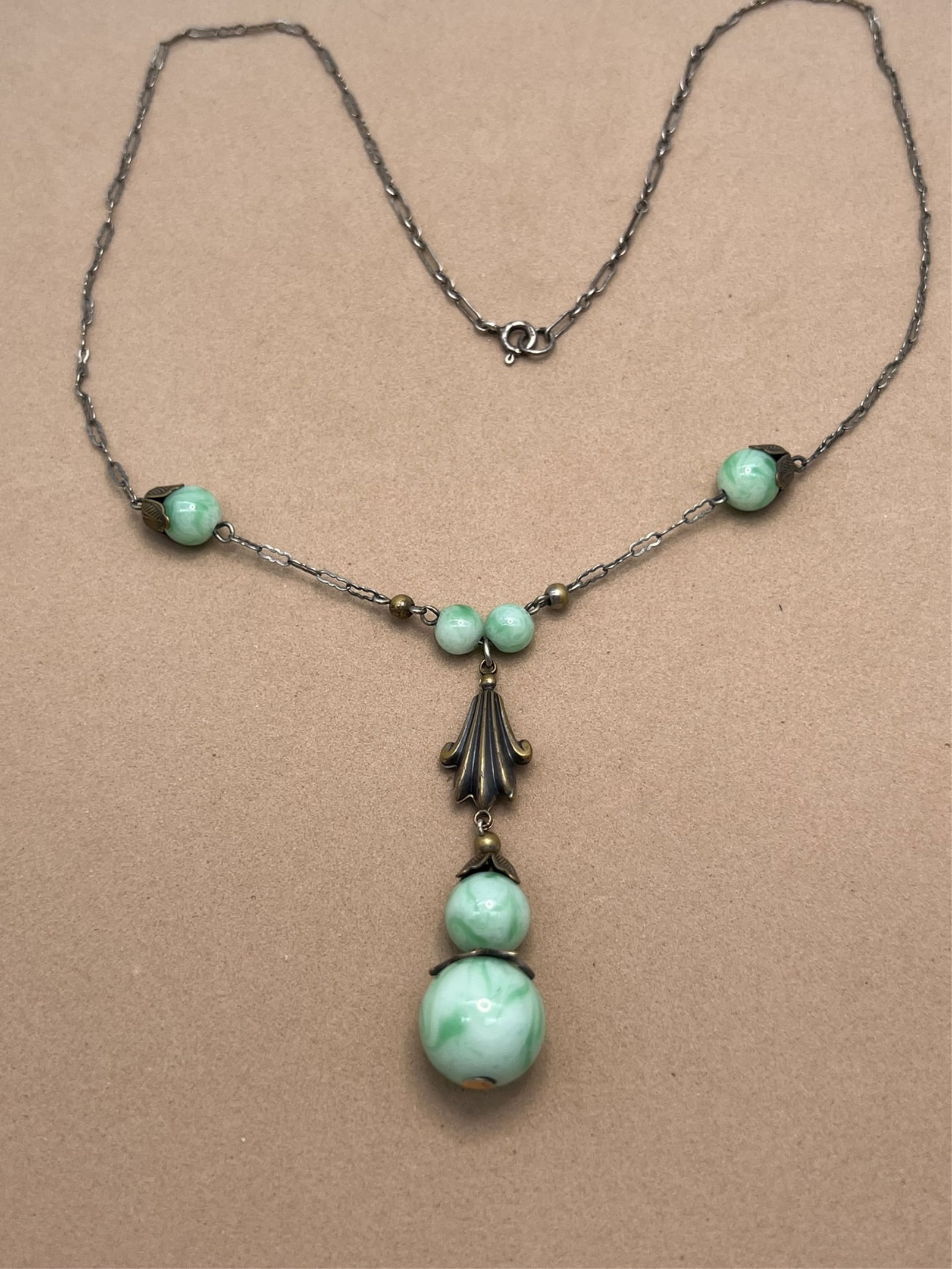 Vintage .925 & Jade Pendant Necklace (1 of 3)