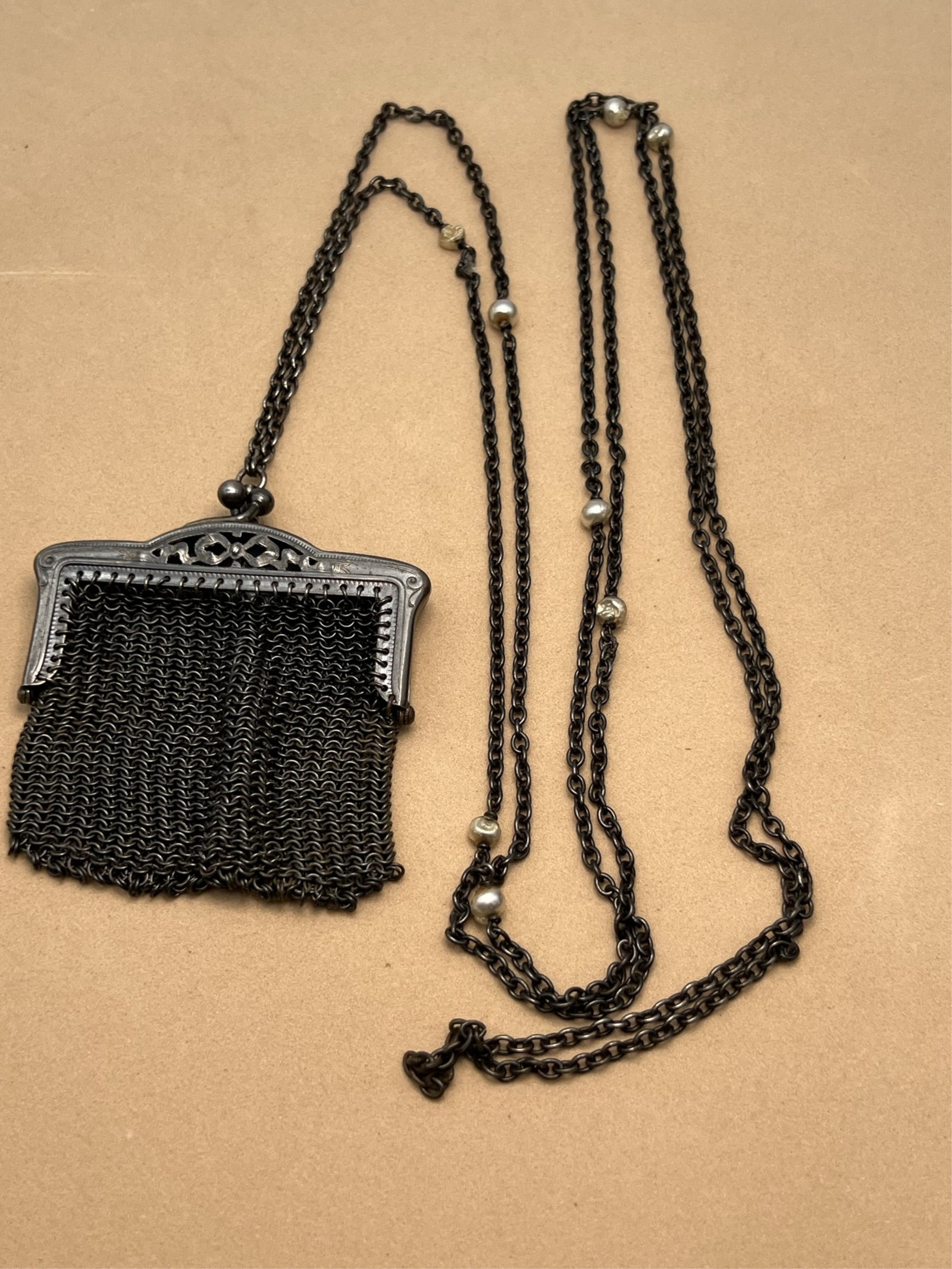 Antique Gun Metal Mesh Chatelaine Coin Purse: Antique Gun Metal Mesh Chatelaine Coin Purse. Stamped FRANCE, REAL GUN METAL. Good condition. Purse measures 2-1/2" x 2-1/2", chain 29" L. Domestic shipping $15.00