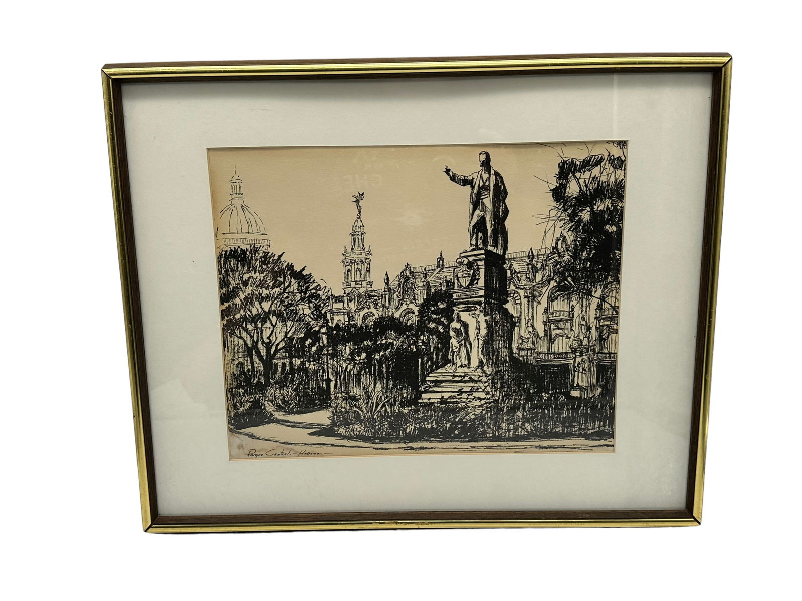 Vintage Etching "Parque Central - Habana" (1 of 4)