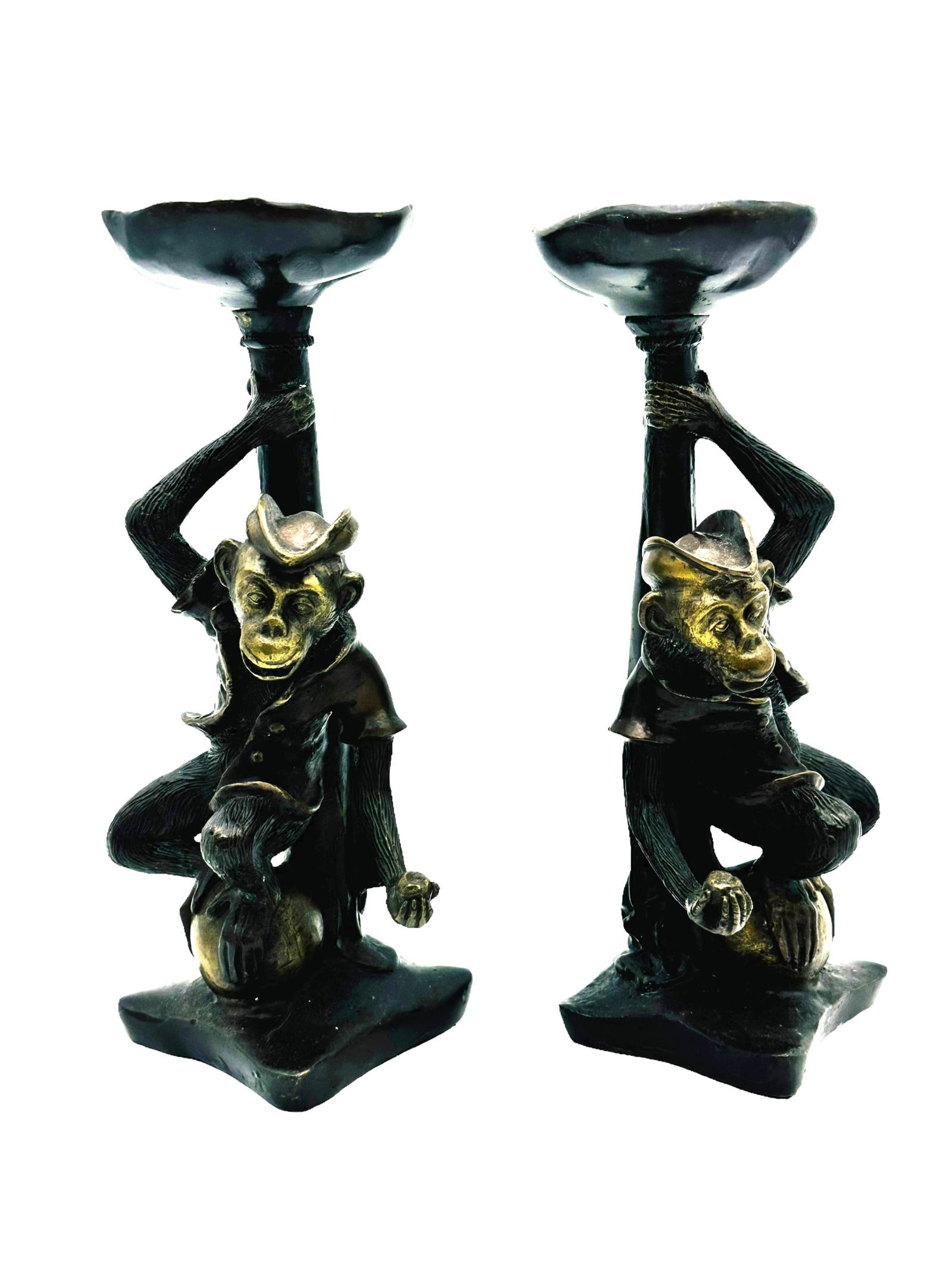 Pair Bronze Monkey Candleholders (1 of 4)