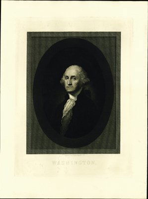 U.S. George Washington Print - Portrait Engraving: ca.1880's-1920's. Proof of George Washington portrait engraved by H.B.Hall's Sons, New York from a painting by Gilbert Stuart. 15 by 20 inches. Printed on thin card stock. XF condition.