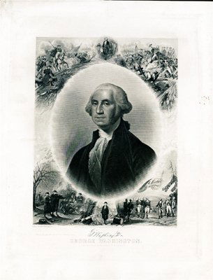 U.S. George Washington Print - Portrait Engraving: ca.1880's-1920's. Proof of George Washington portrait engraved by H.B.Hall's Sons, New York from a painting by Gilbert Stuart. 15 by 20 inches. Printed on thin card stock. XF condition.