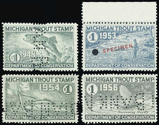 U.S. MI. Department of Conservation Trout Stamps.