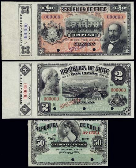 Chile. Republica De Chile Specimen Banknotes